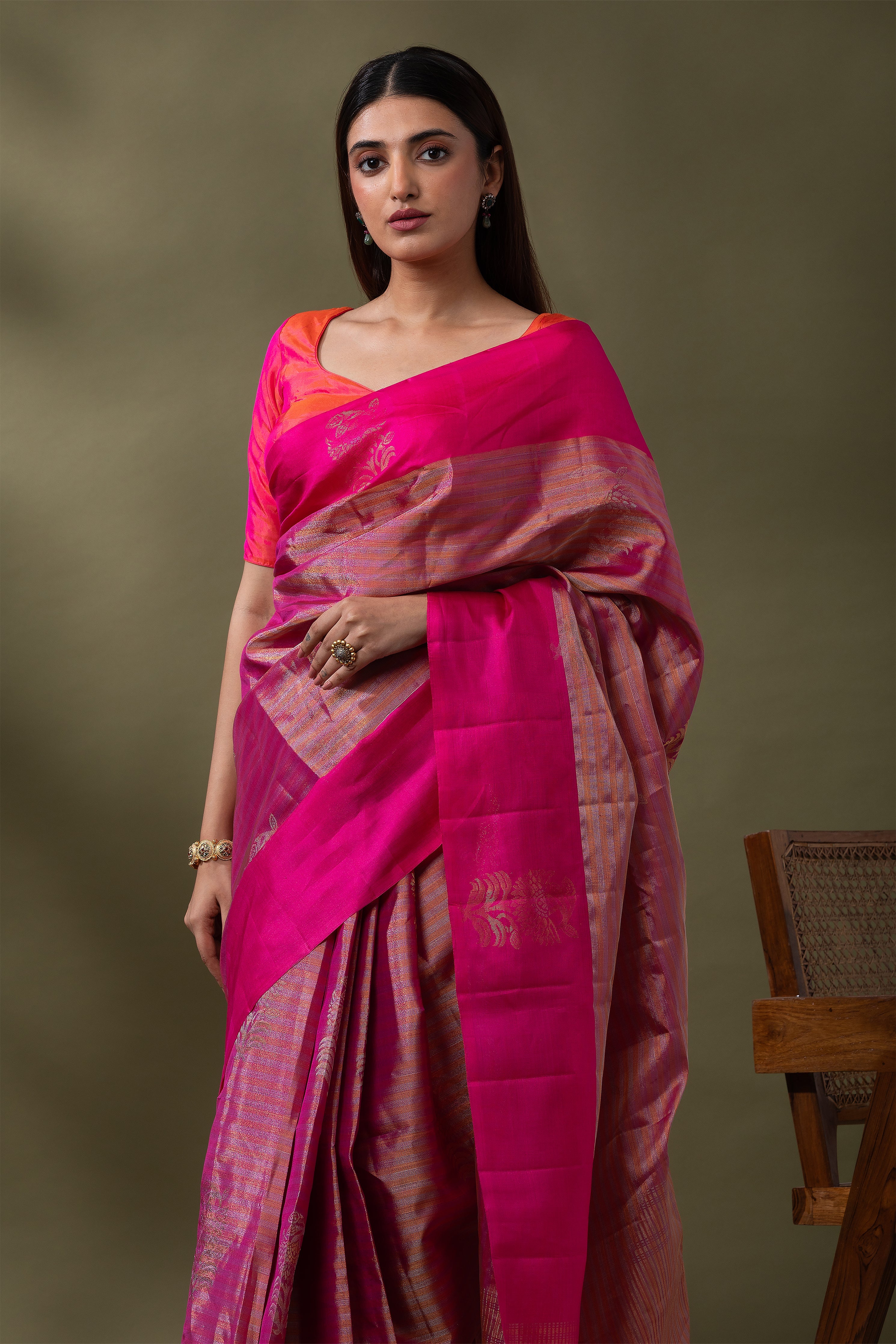 Brown & Maroon Soft Silk Saree (Copy)  Mokshaa