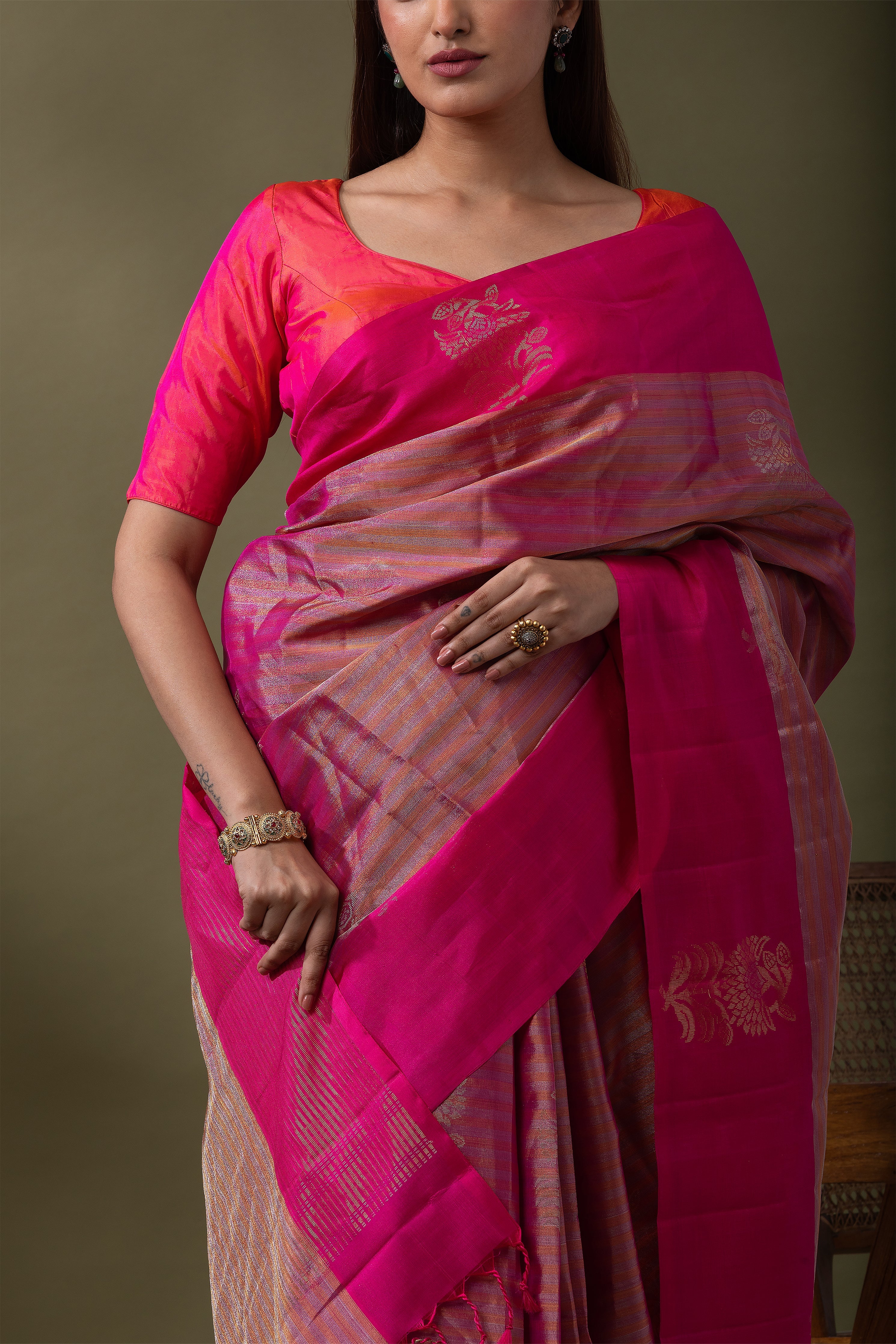 Brown & Maroon Soft Silk Saree (Copy)  Mokshaa