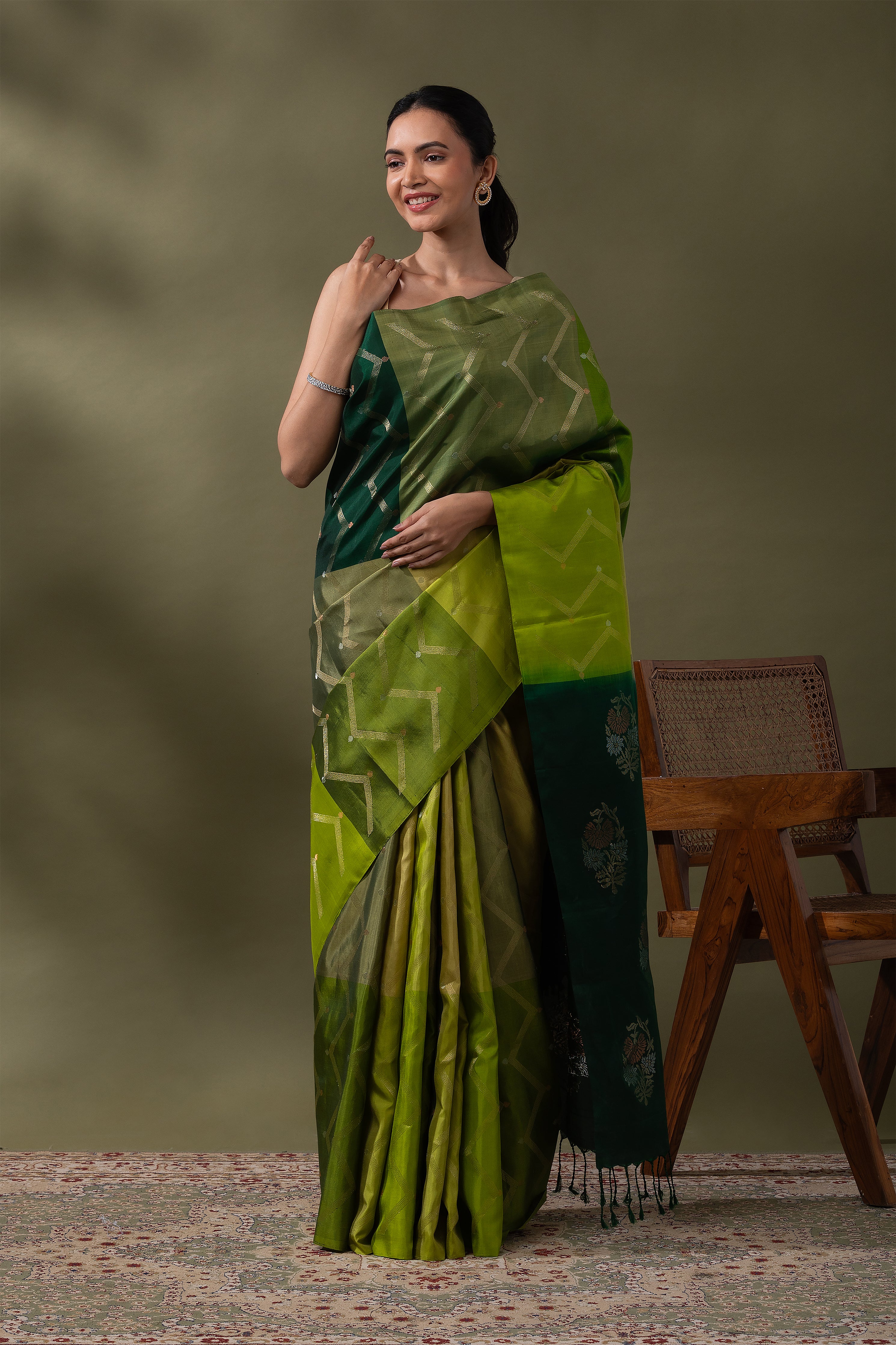 Shaded Green Soft Silk Saree