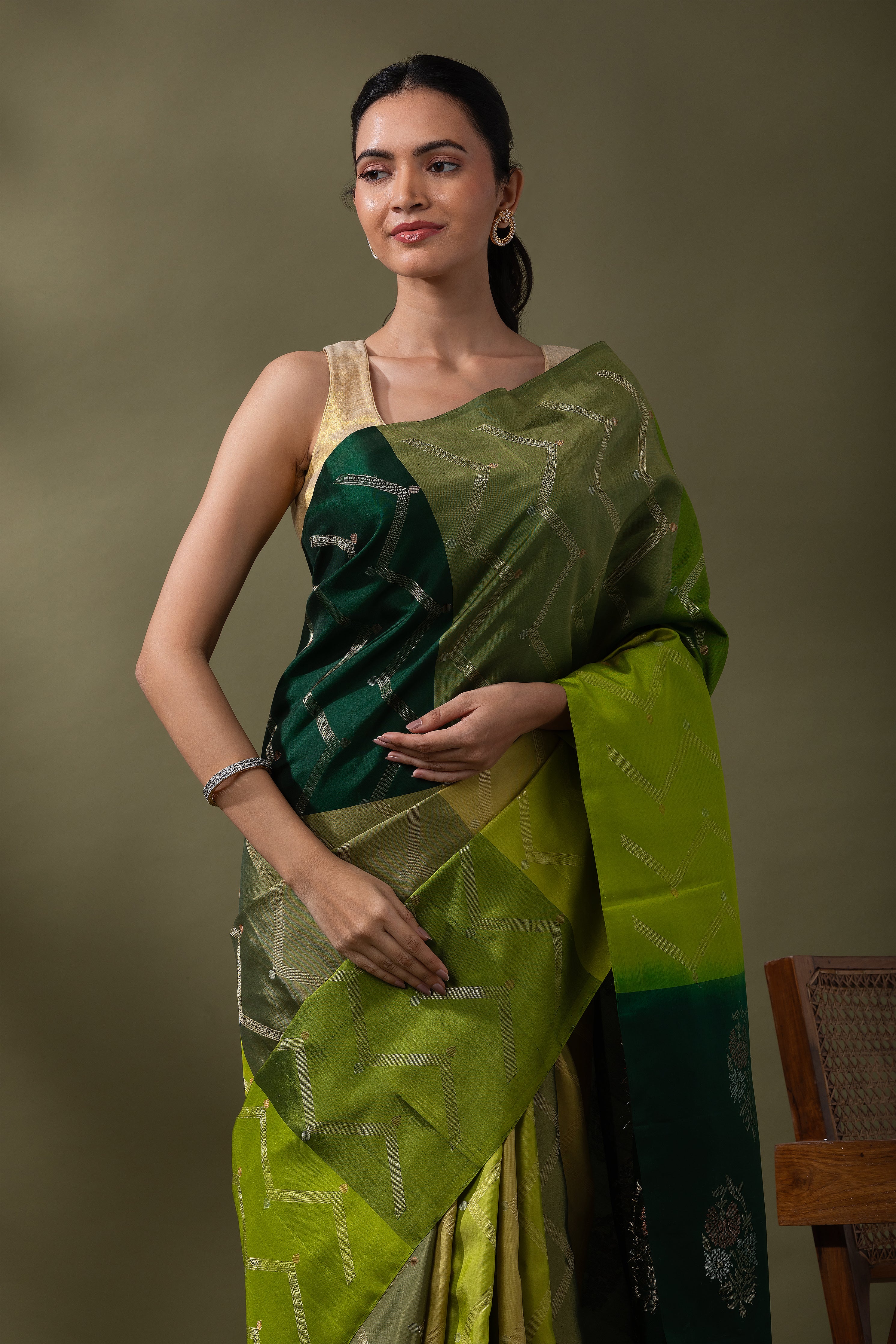 Shaded Green Soft Silk Saree