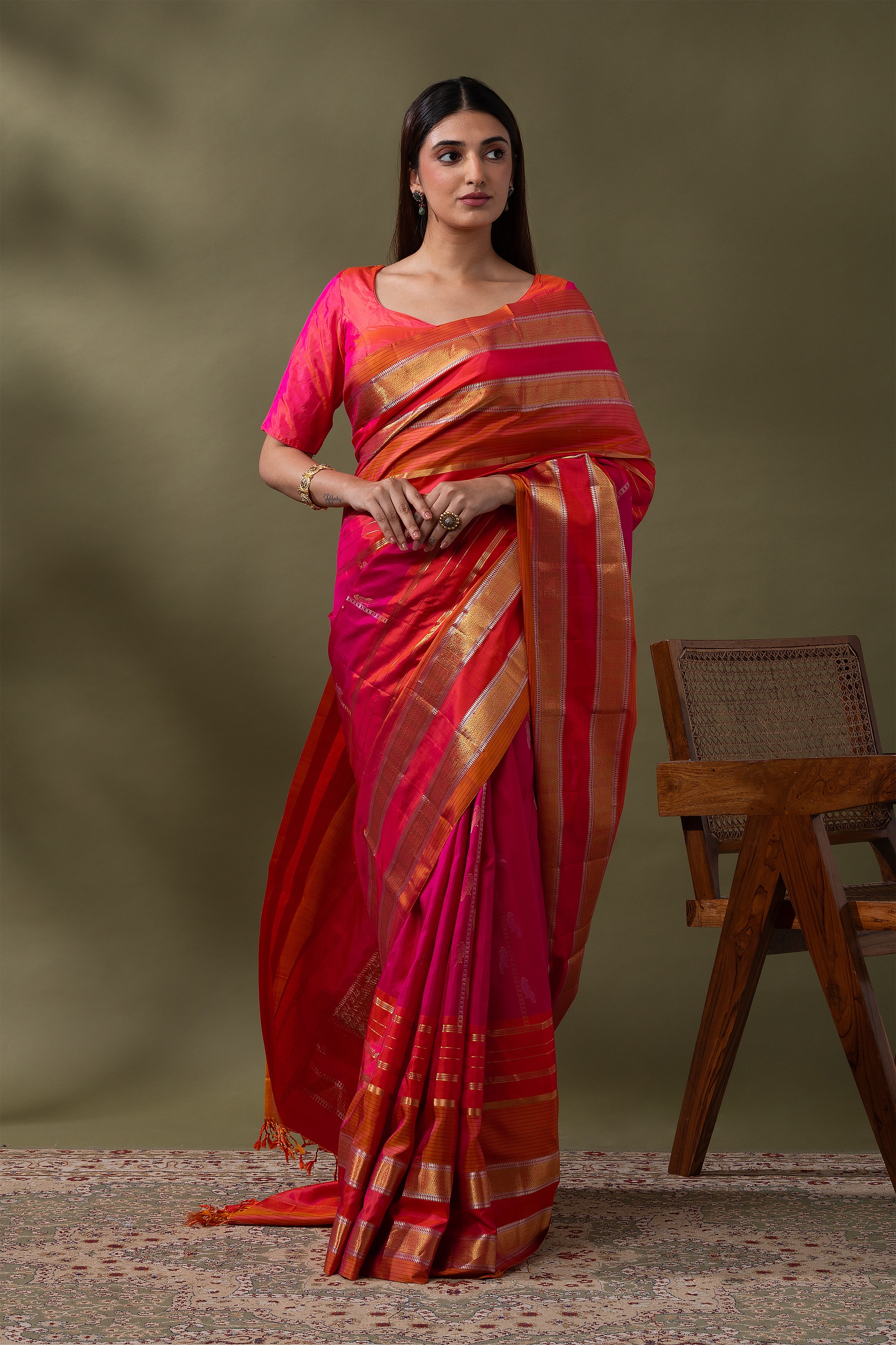 Antique Gold Soft Silk Saree (Copy)  Mokshaa