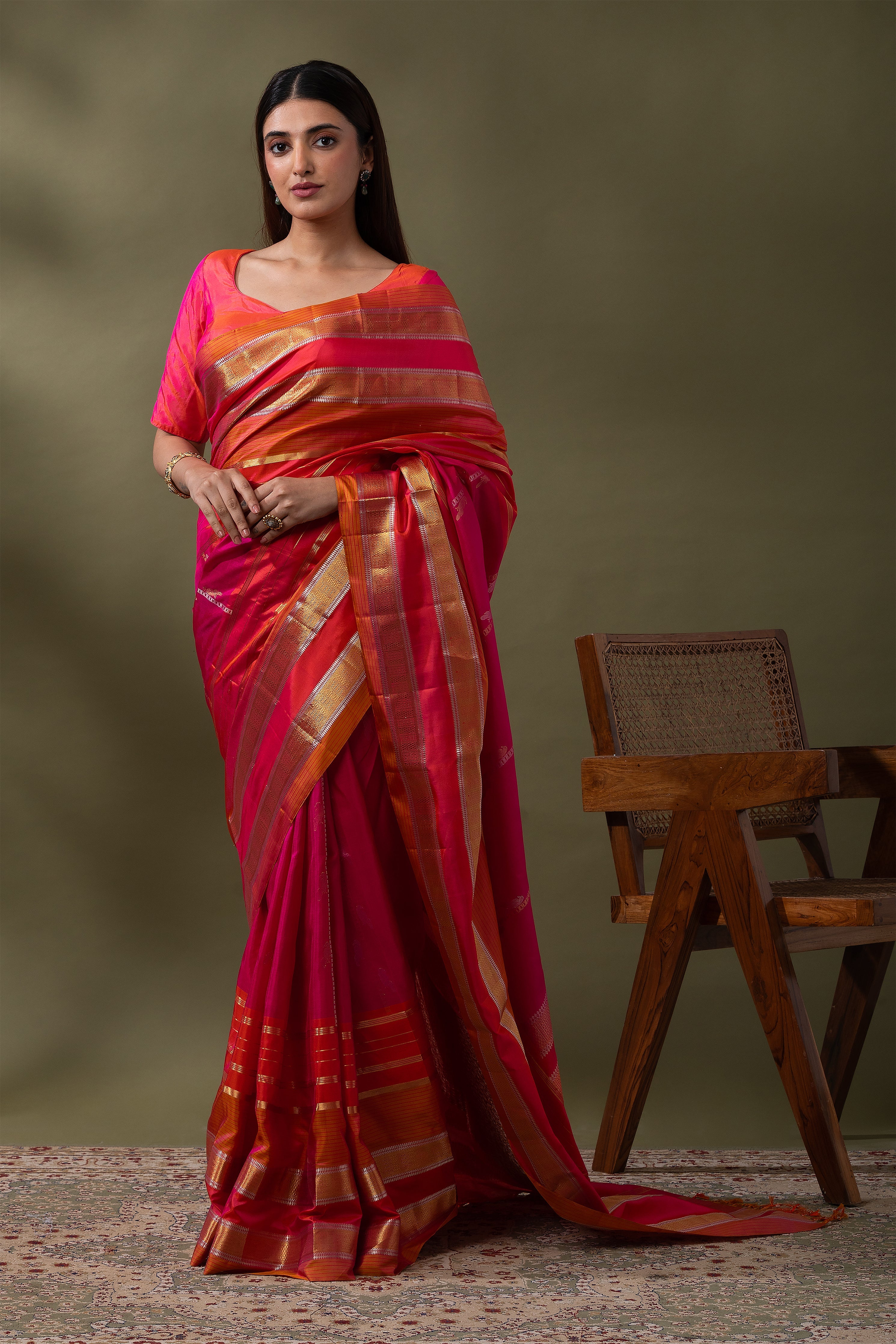 Antique Gold Soft Silk Saree (Copy)  Mokshaa