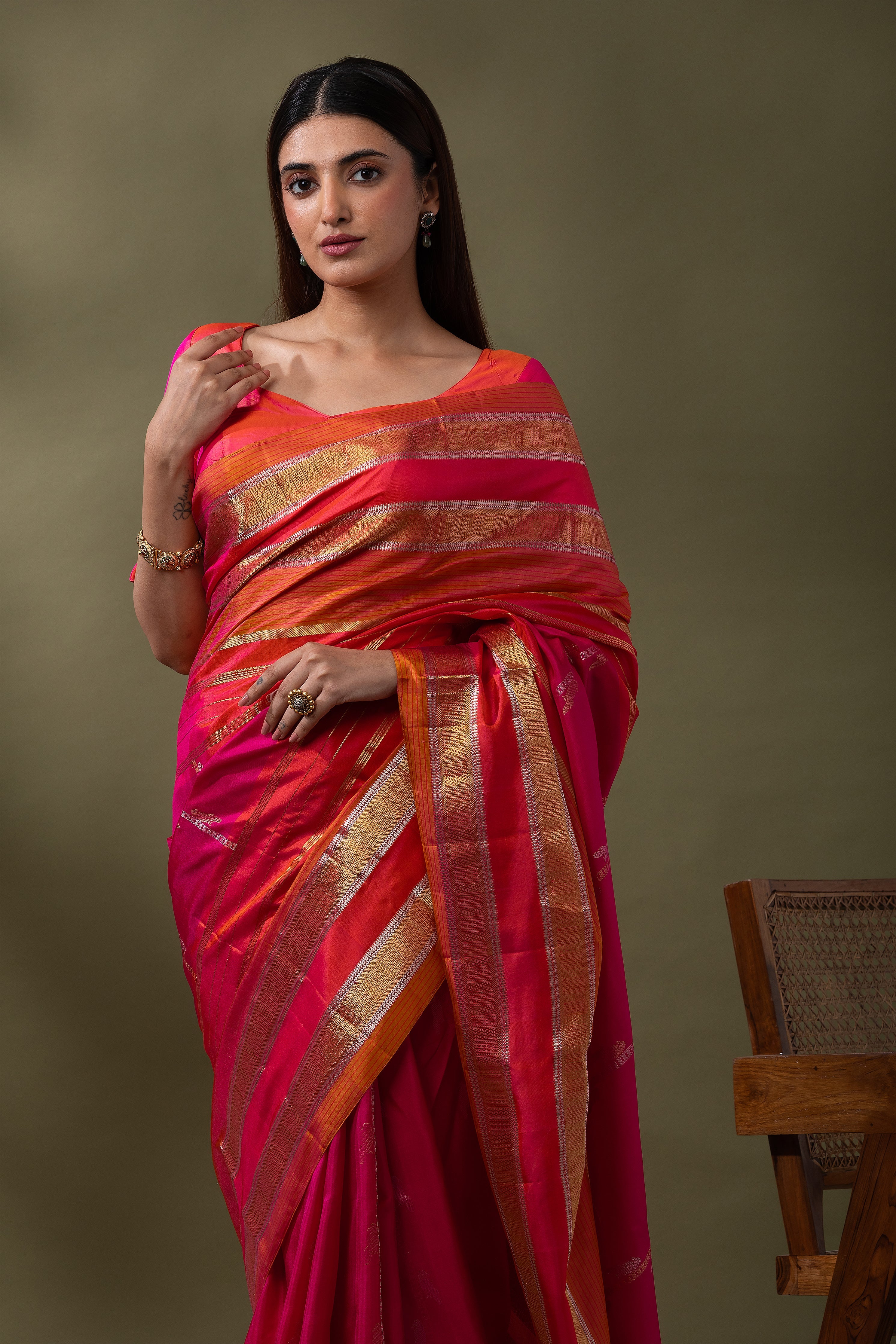 Antique Gold Soft Silk Saree (Copy)  Mokshaa