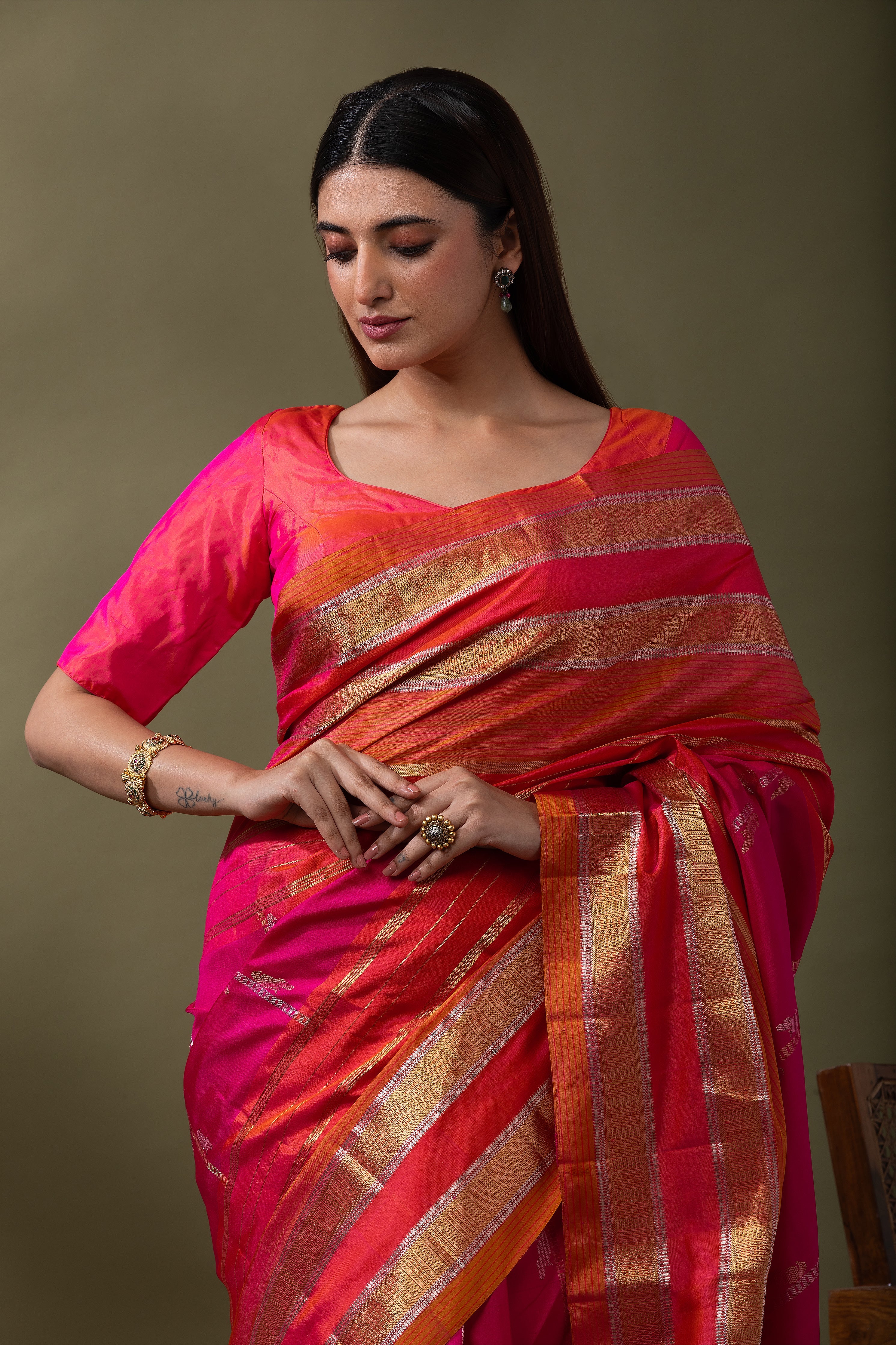 Antique Gold Soft Silk Saree (Copy)  Mokshaa