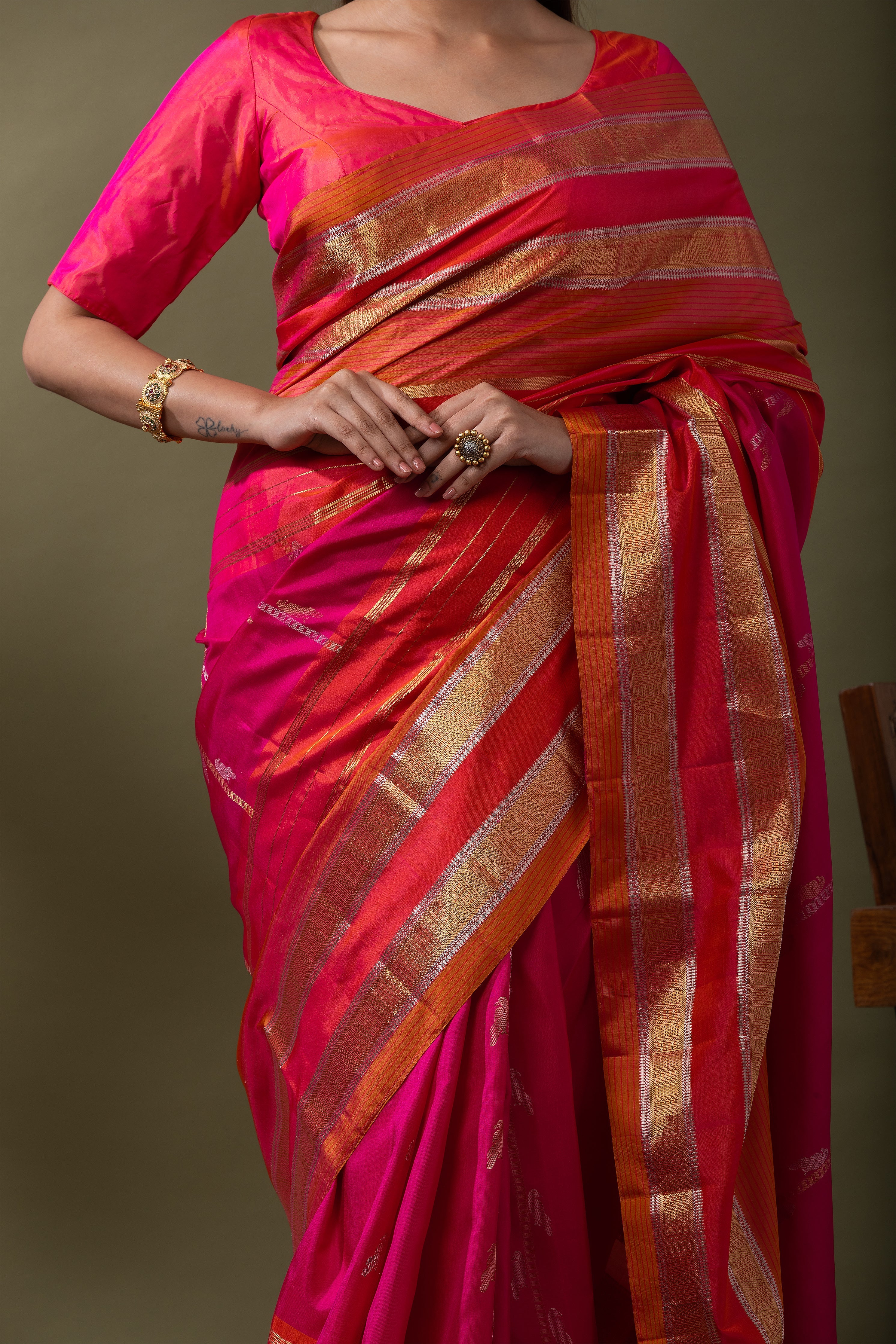 Antique Gold Soft Silk Saree (Copy)  Mokshaa