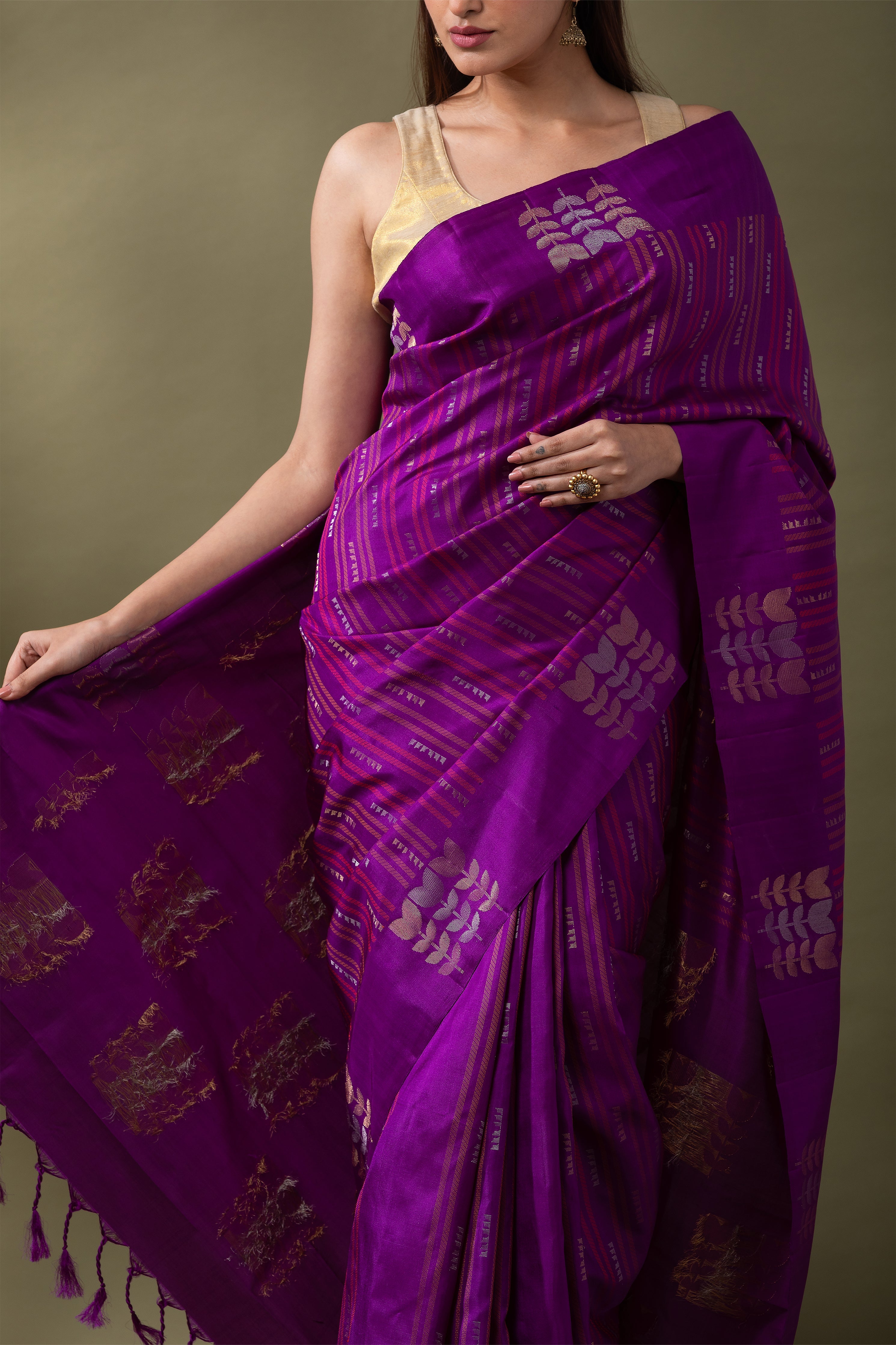 Fiery Red and Black Ikat Silk Saree (Copy)  Mokshaa