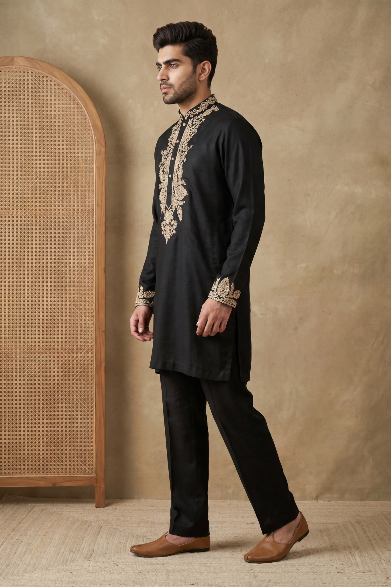 Black Nysa Silk Kurta Set with Zari, Cutdana and Sequin Work