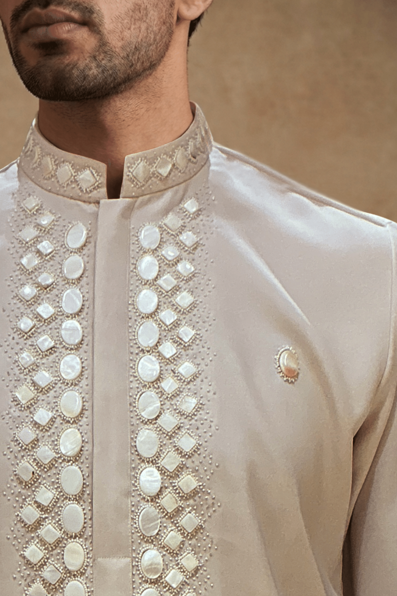 Cream Bom Mario Kurta Set with Pearl Work