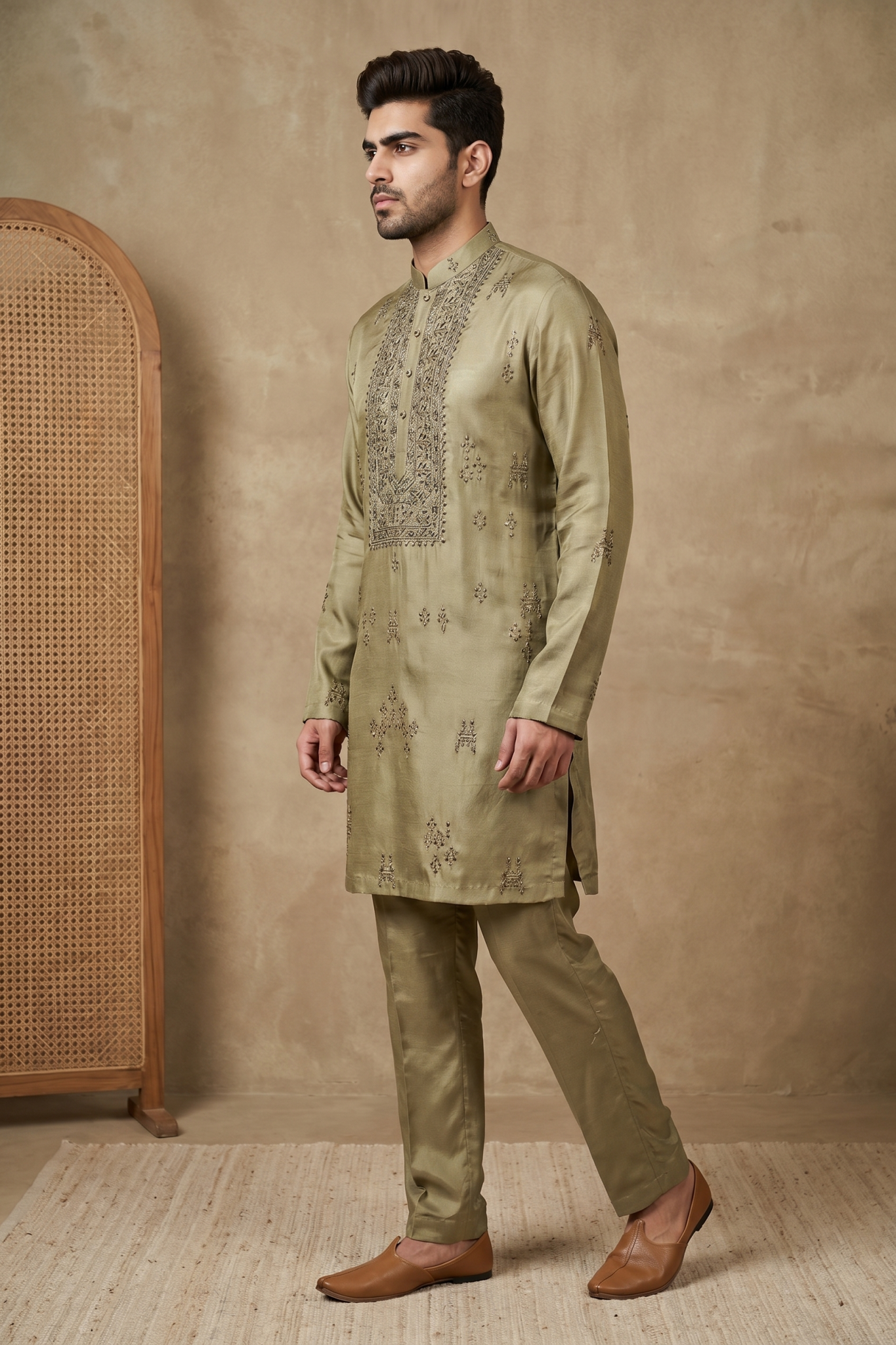 Green Nysa Silk Kurta Set with Bead Metallic Work