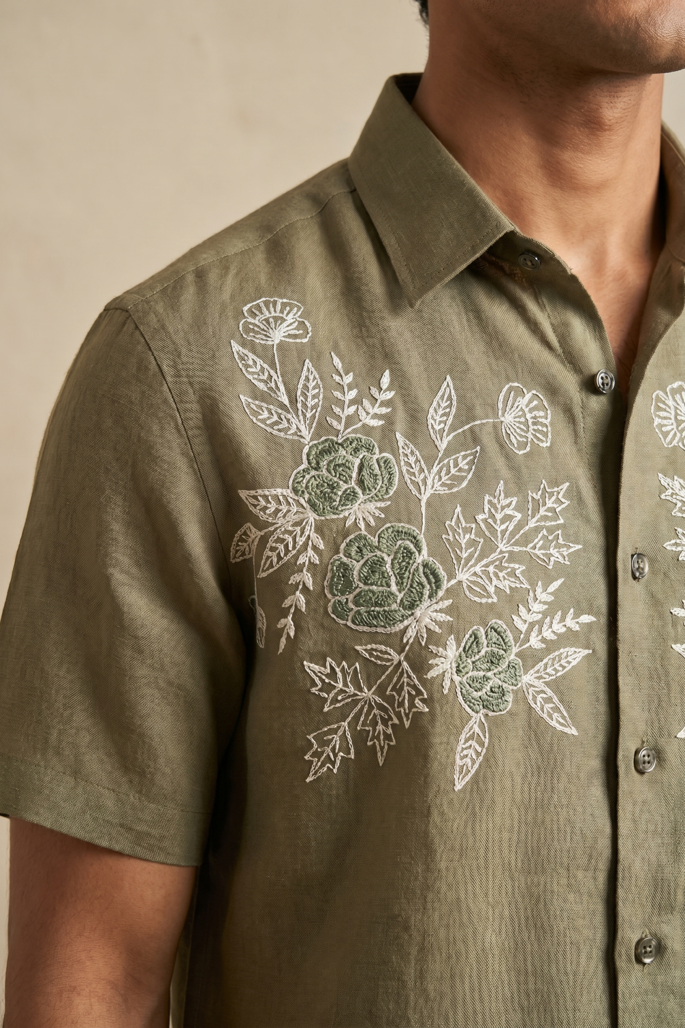 Light Green Linen Shirt with Thread Work