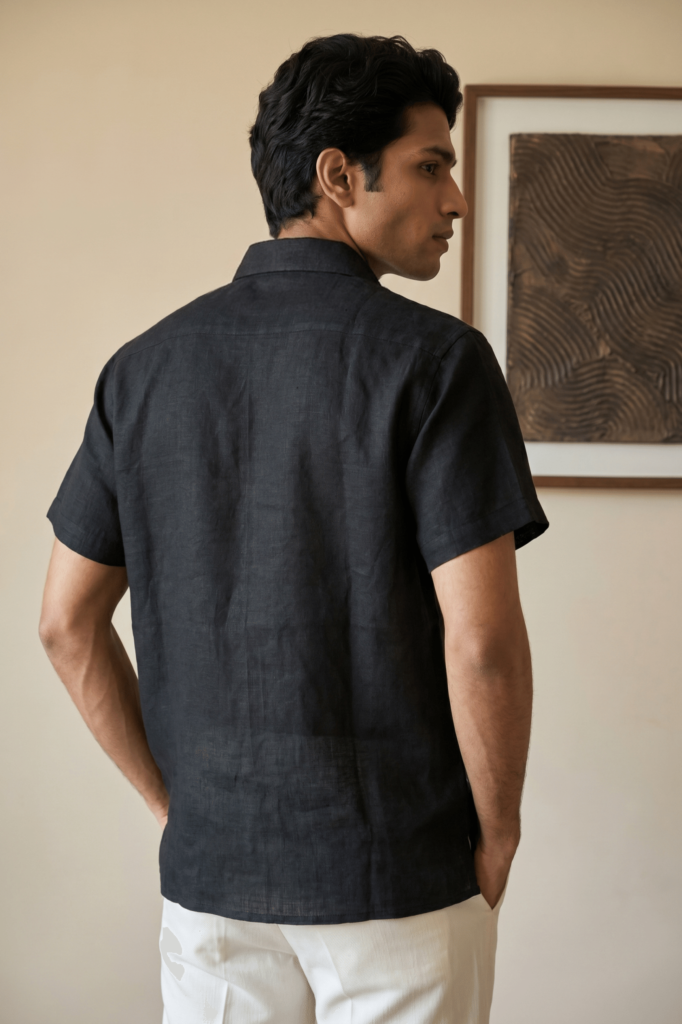 Black Linen Shirt with Thread Work