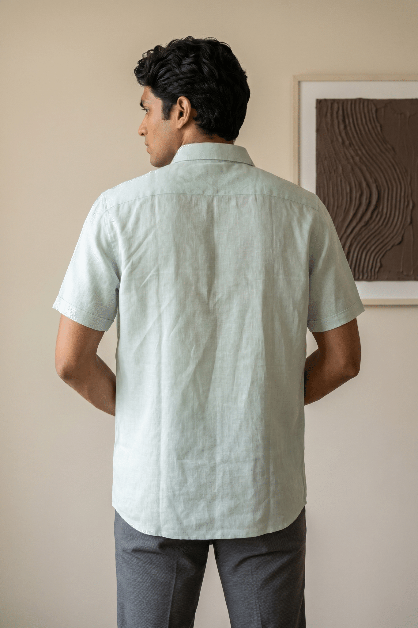 Mint Green Linen Shirt with Thread Work