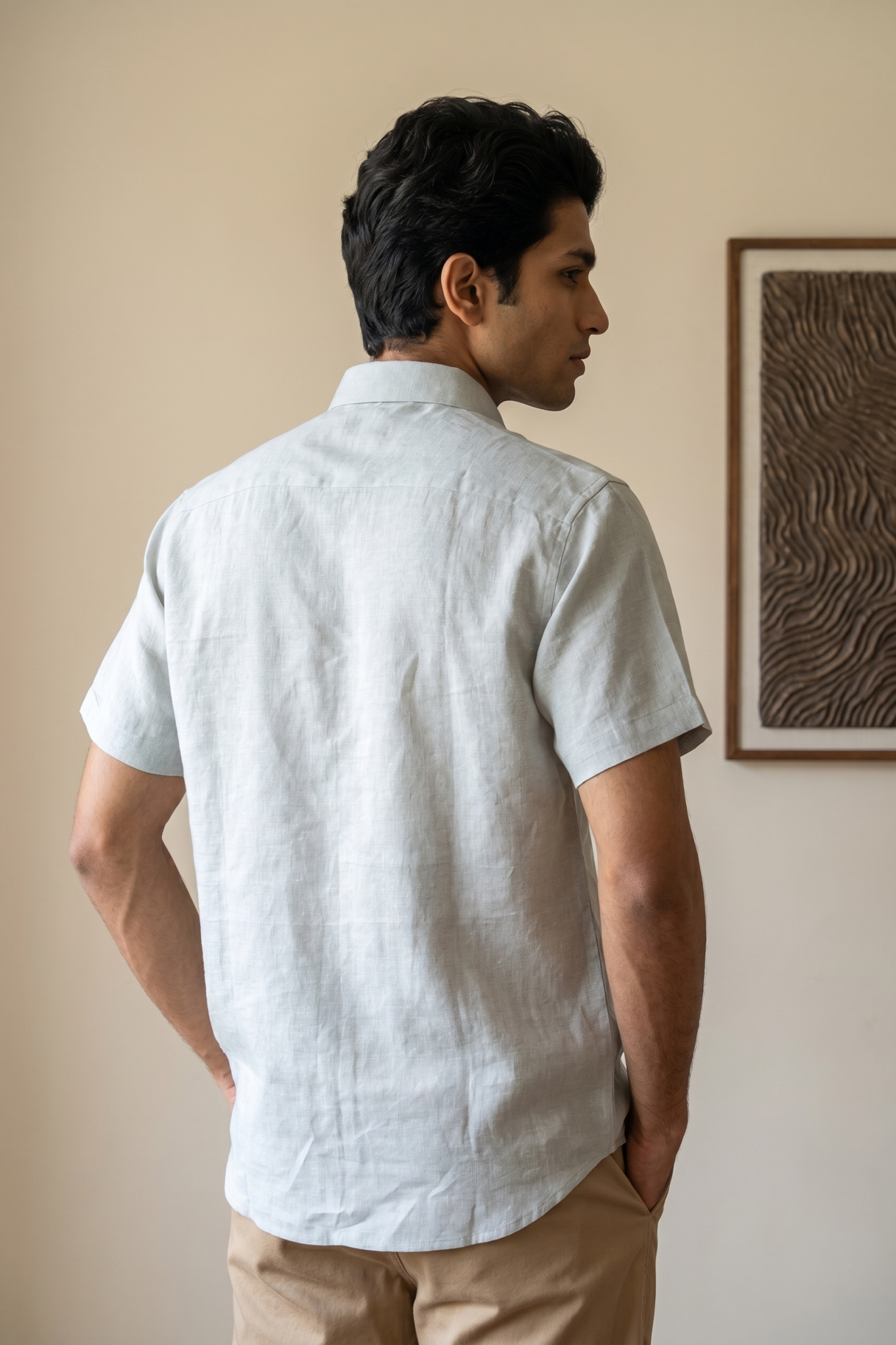 Ice Blue Linen Shirt with Thread Work