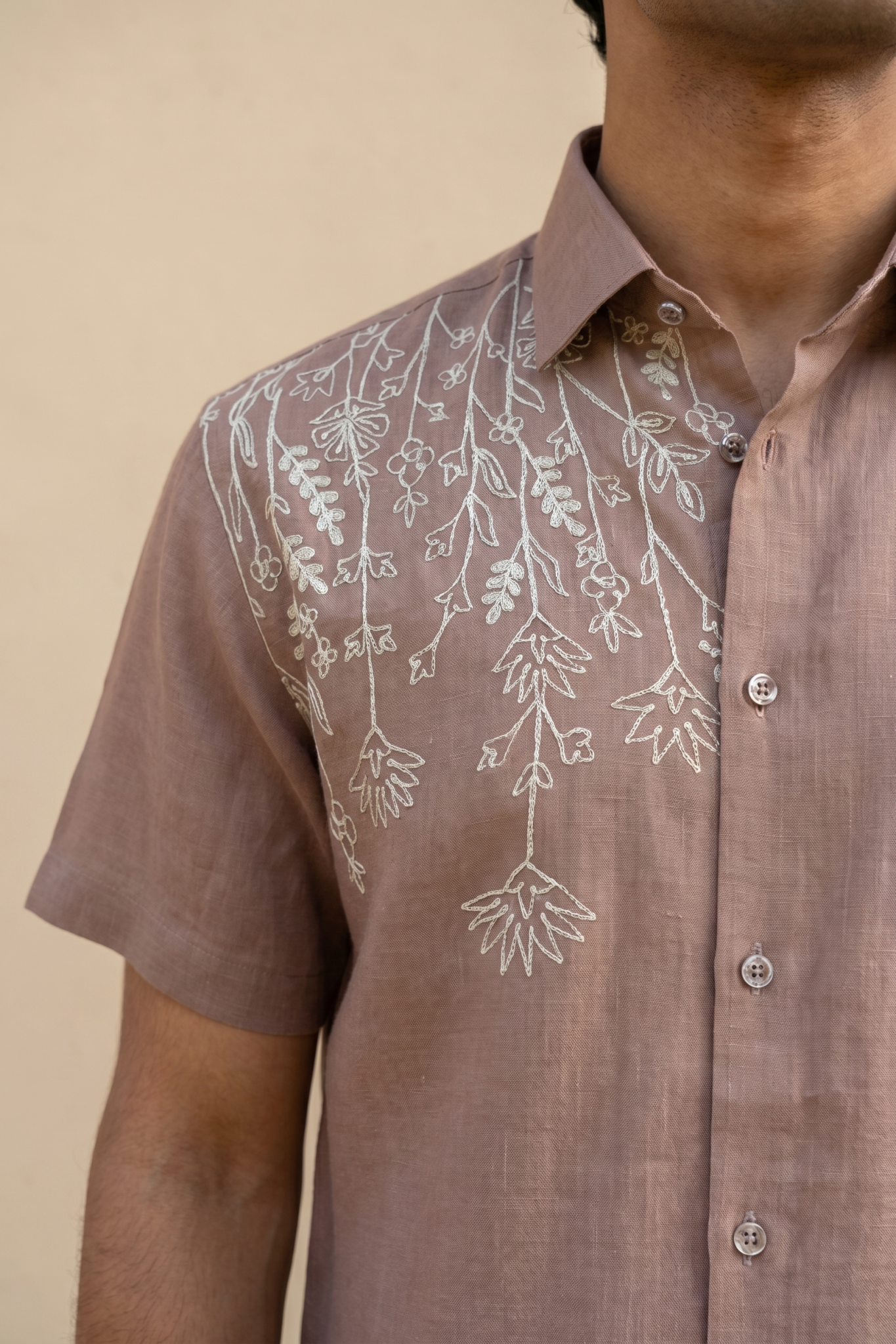Dusty Rust Linen Shirt with Thread Work