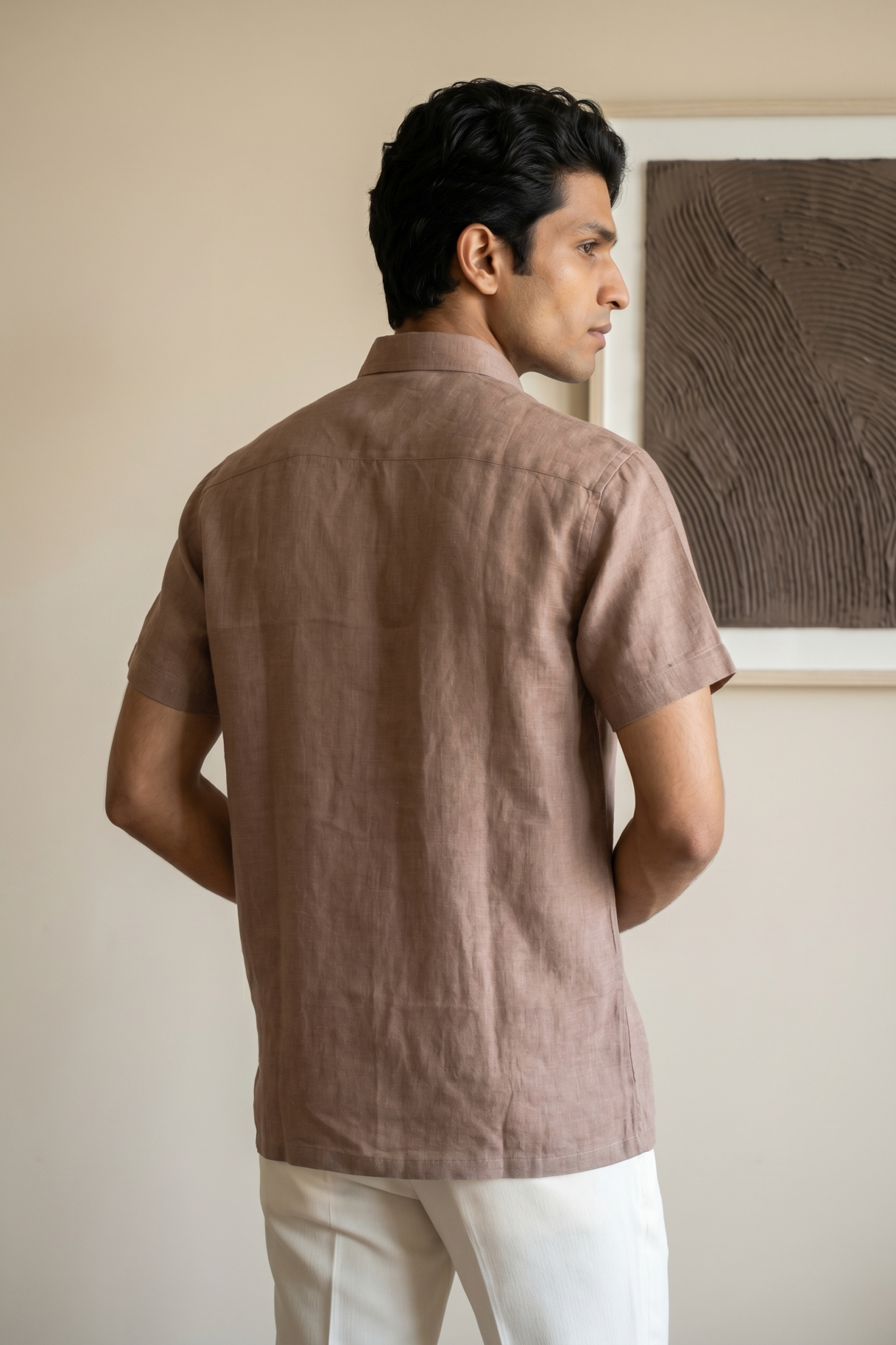 Dusty Rust Linen Shirt with Thread Work