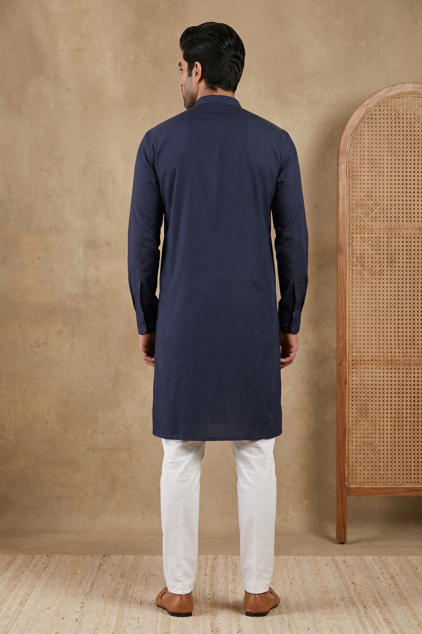 Light Blue Linen Kurta Set with Thread Work