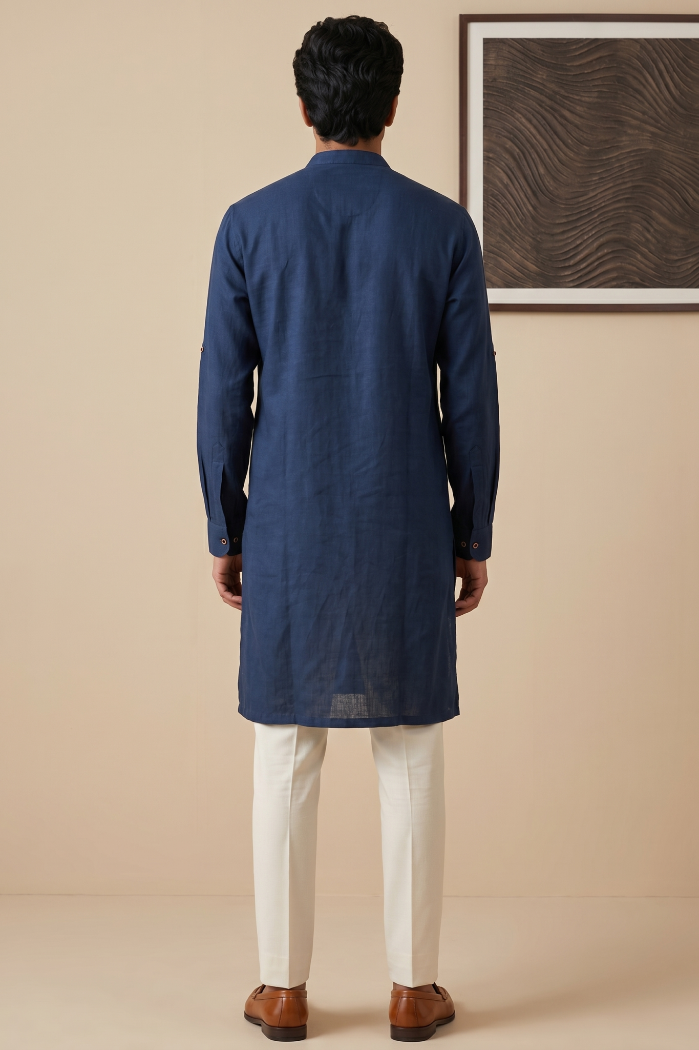 Navy Blue Linen Kurta