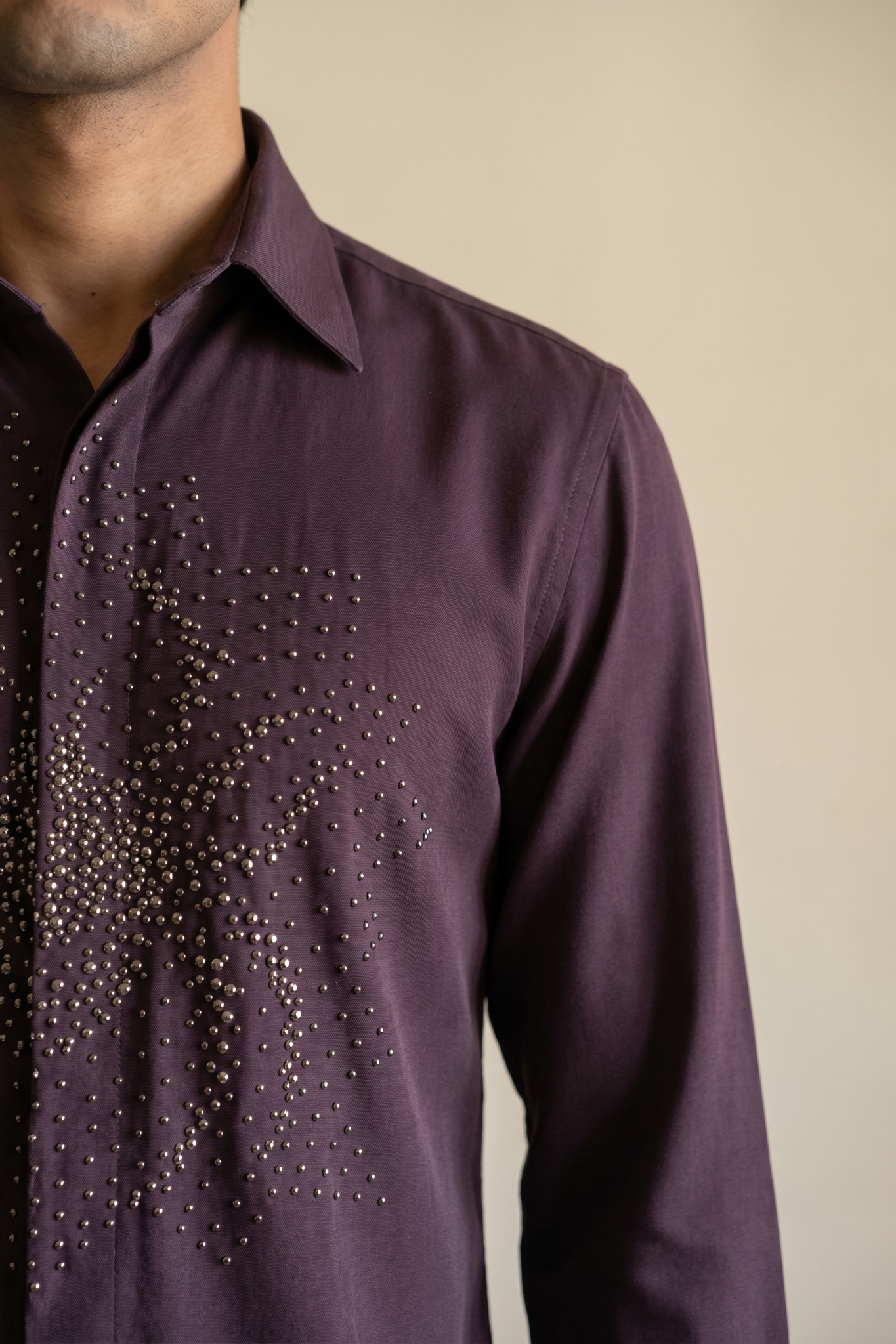 Wine Bom Mario Shirt with Moti Work