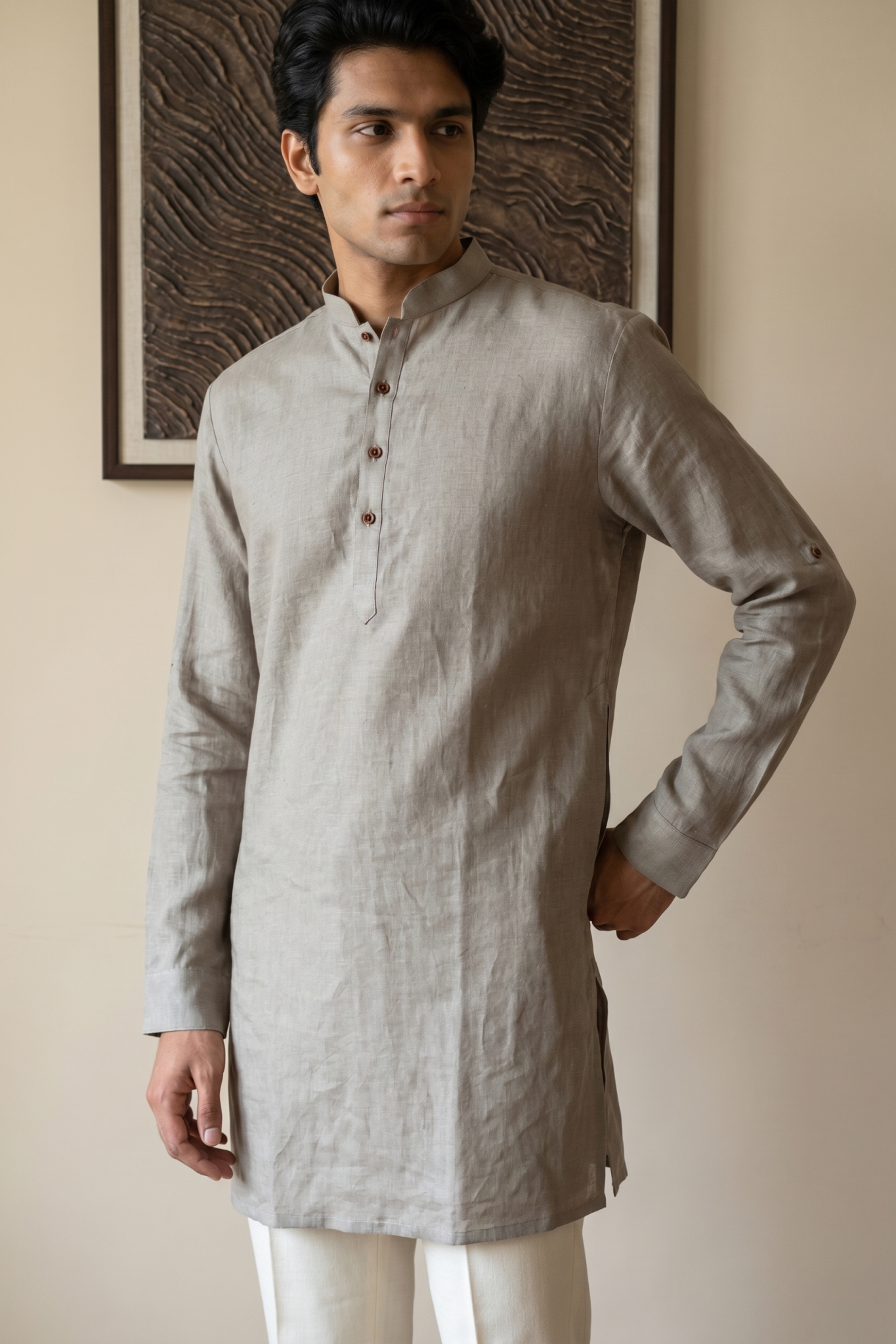 Silver Grey Linen Kurta