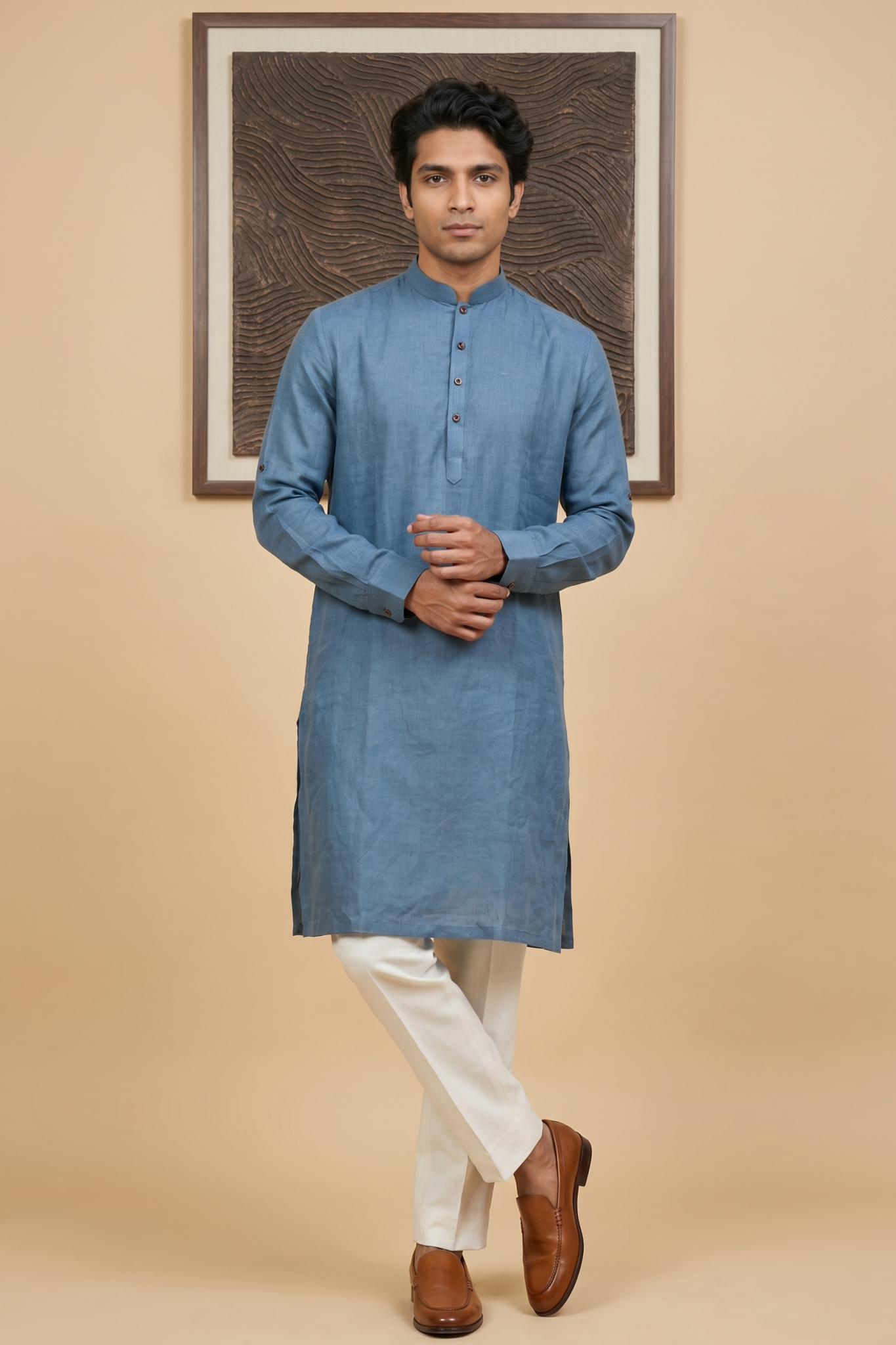 Light Blue Linen Kurta
