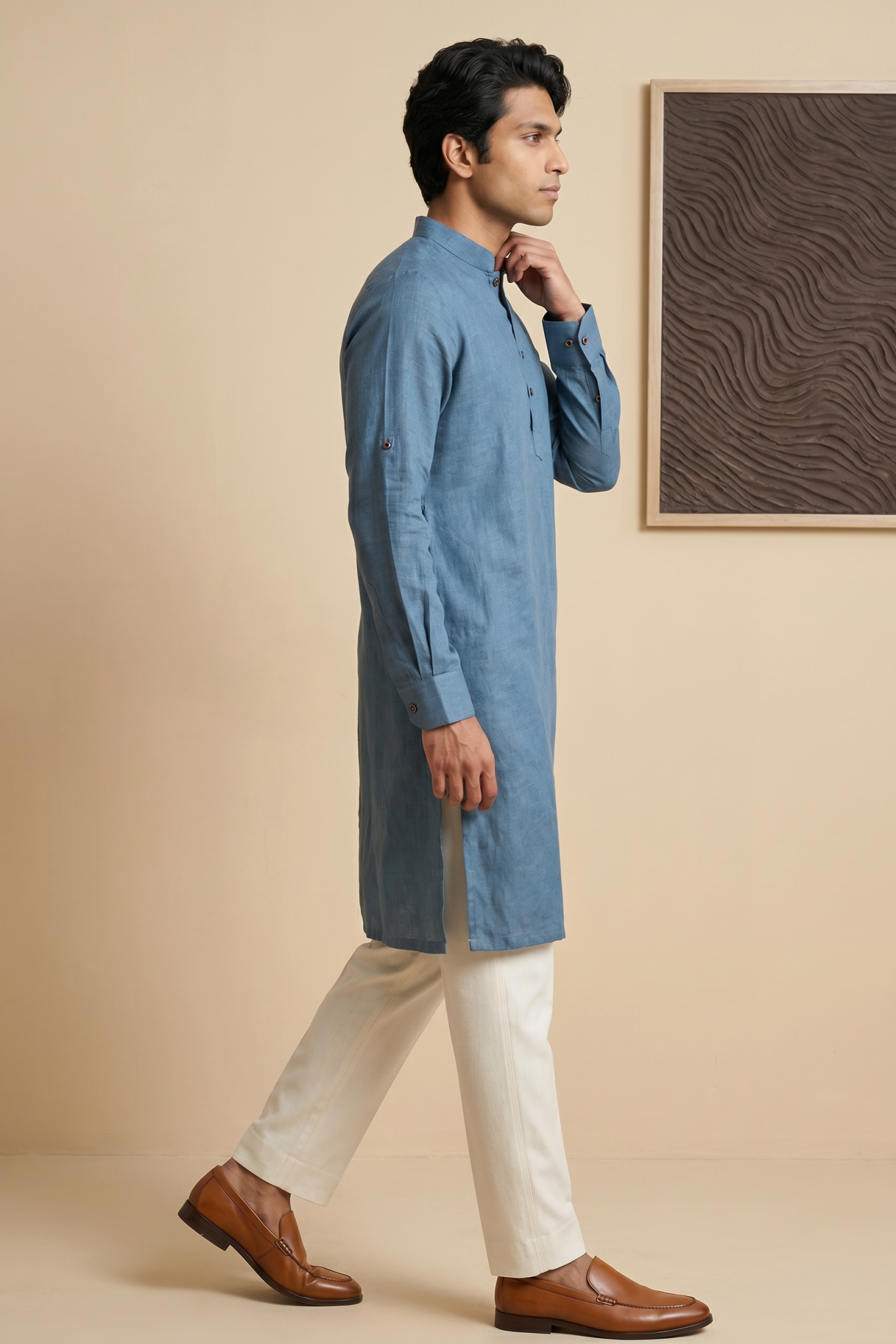 Light Blue Linen Kurta