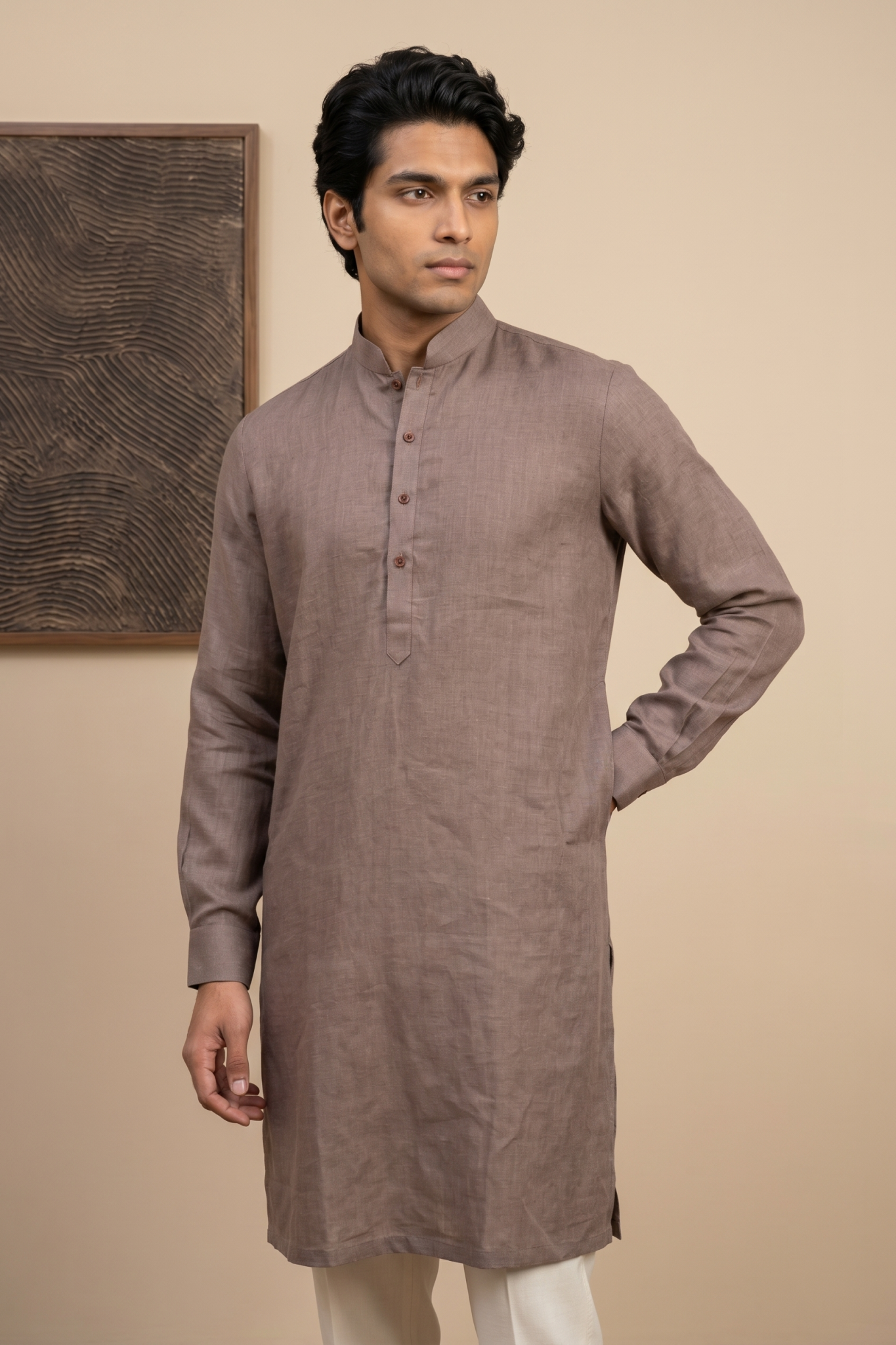Mauve Pink Linen Kurta