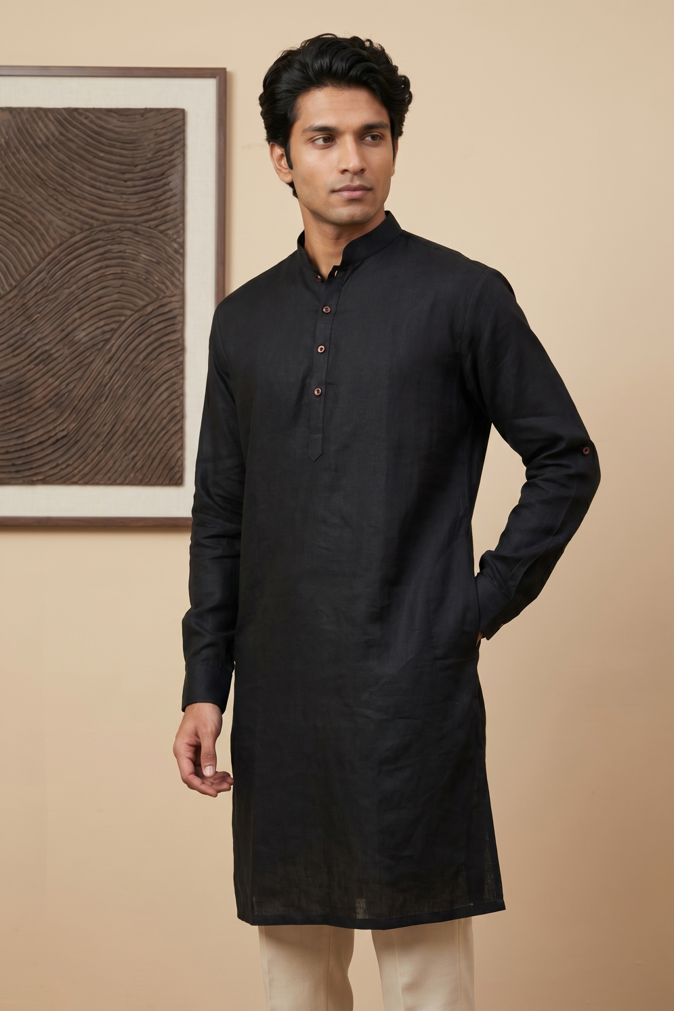 Black Linen Kurta