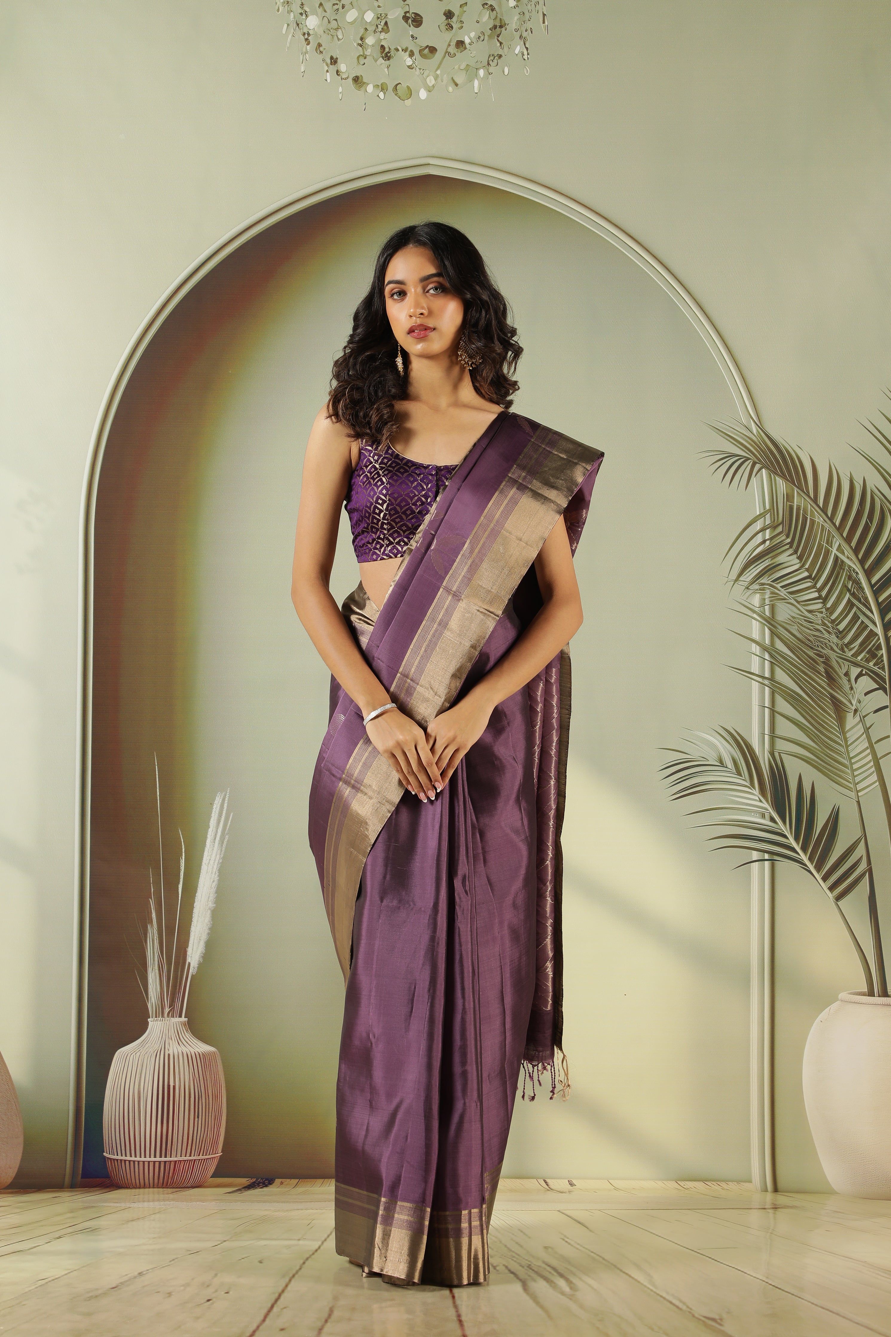 Light Purple Soft Silk Saree with Fancy Butta & Zari Border