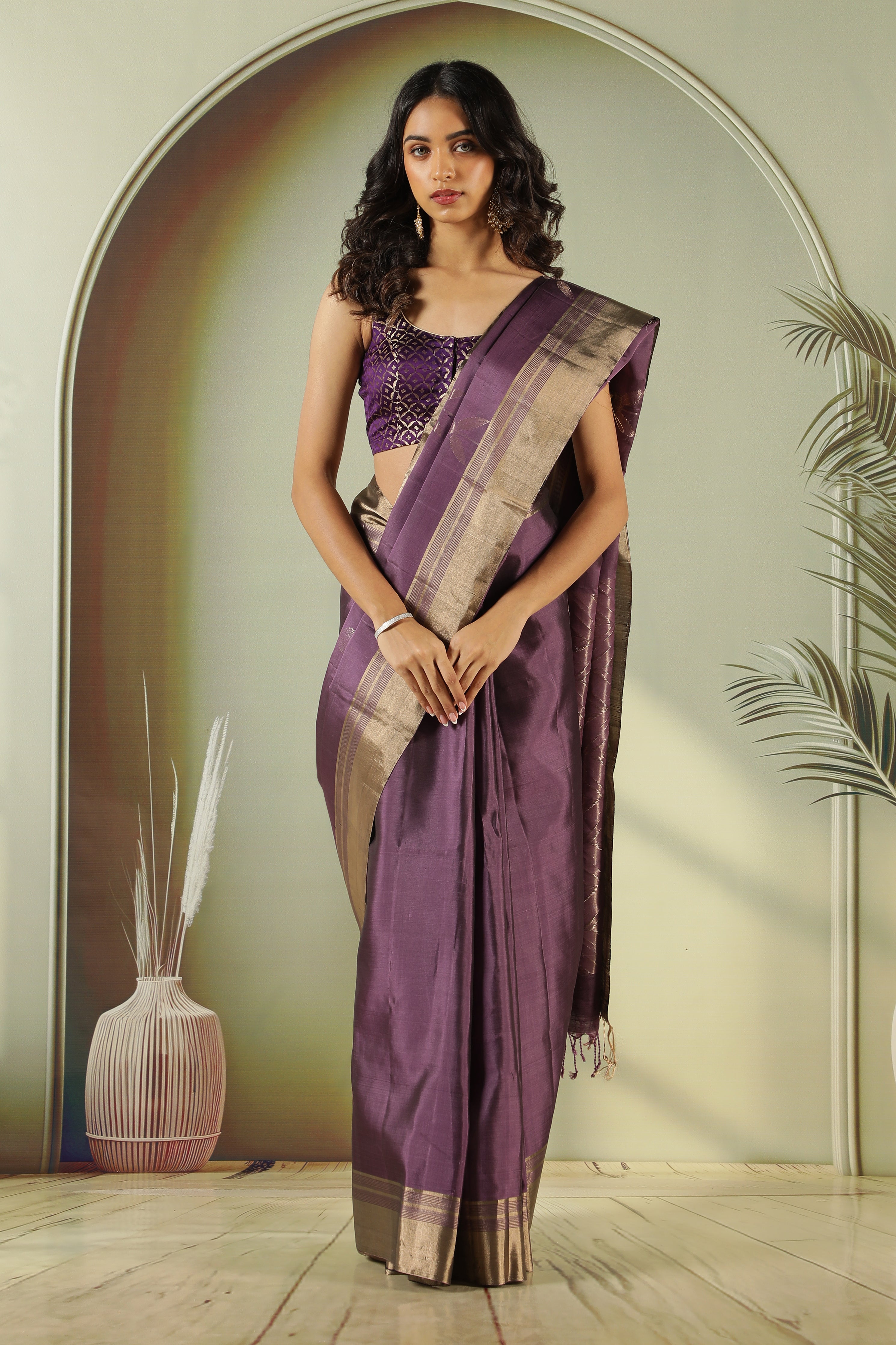 Light Purple Soft Silk Saree with Fancy Butta & Zari Border