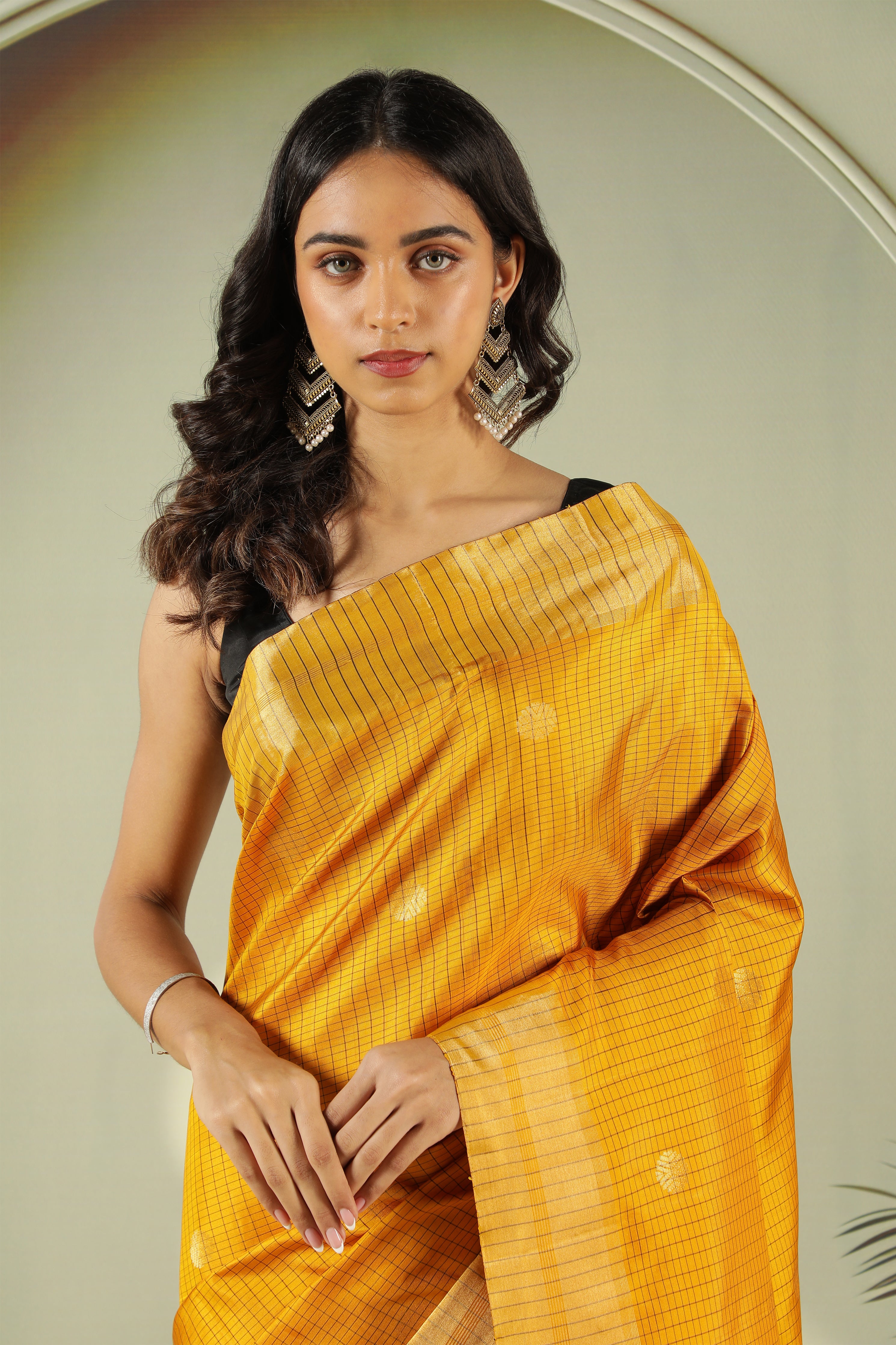 Mustard Soft Silk Saree with Contrast Black Zari Pallu