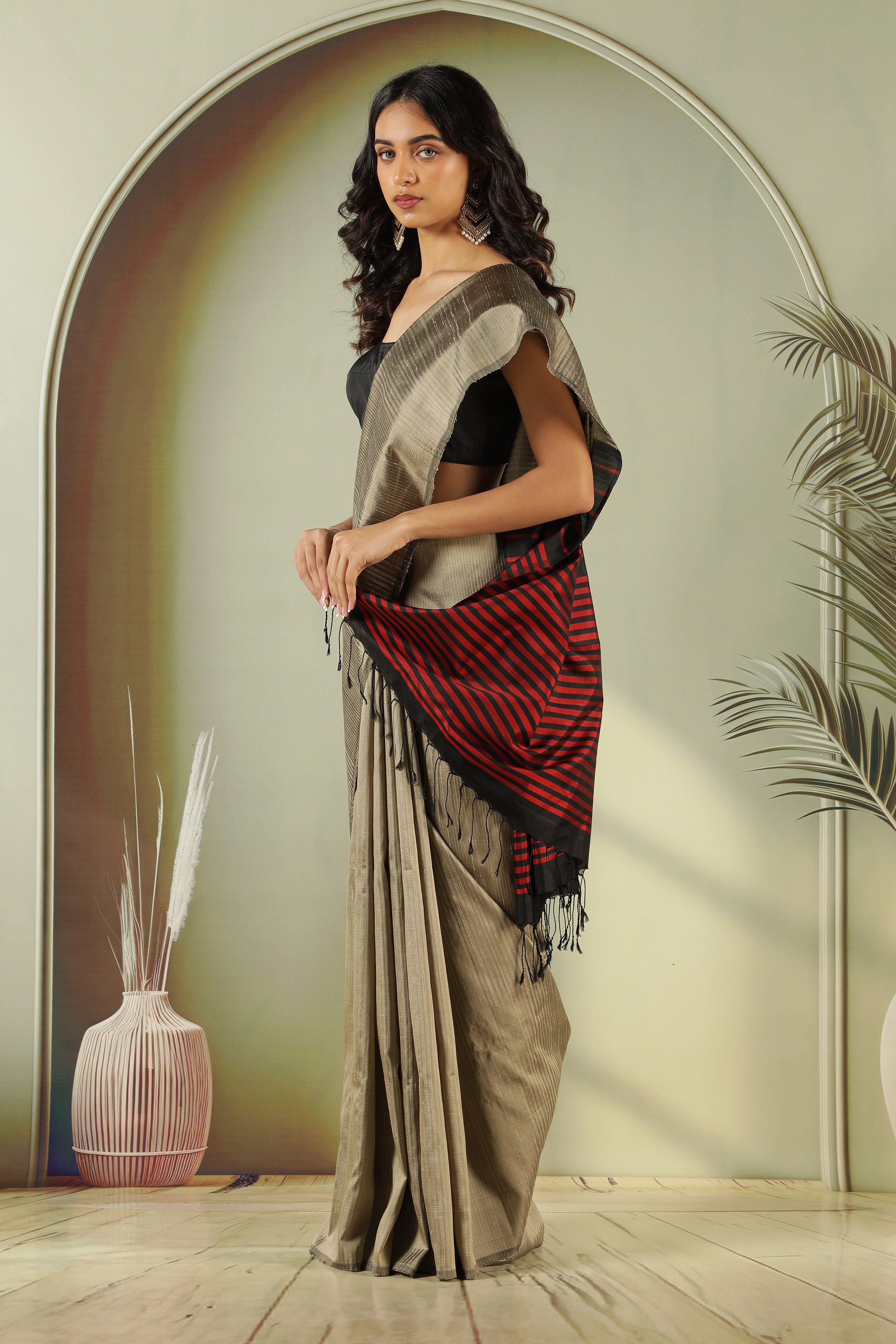 Grey Soft Silk Saree with Contrast Pallu