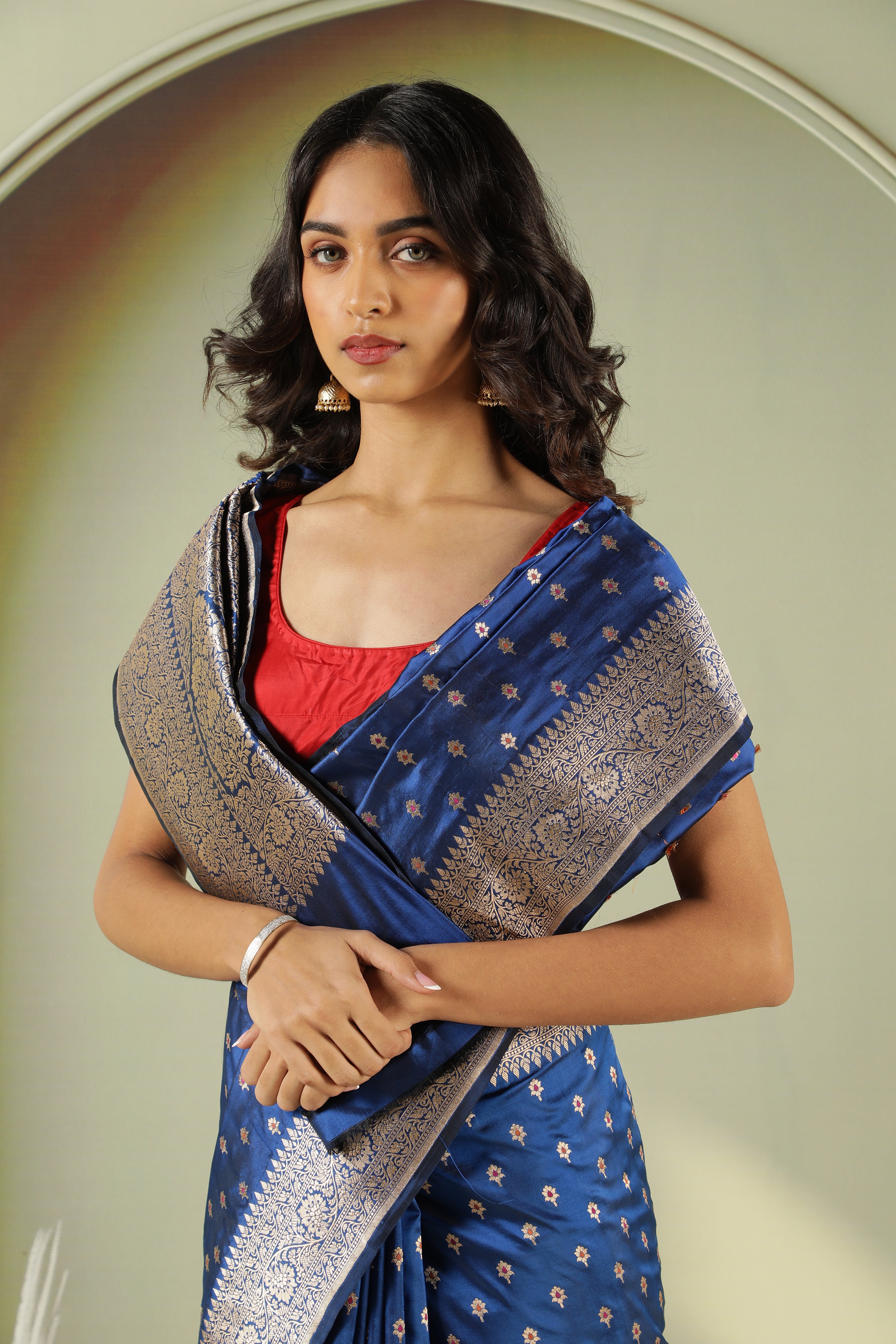 Royal Blue Banarasi Silk Saree with Butti Weaving & Zari Border