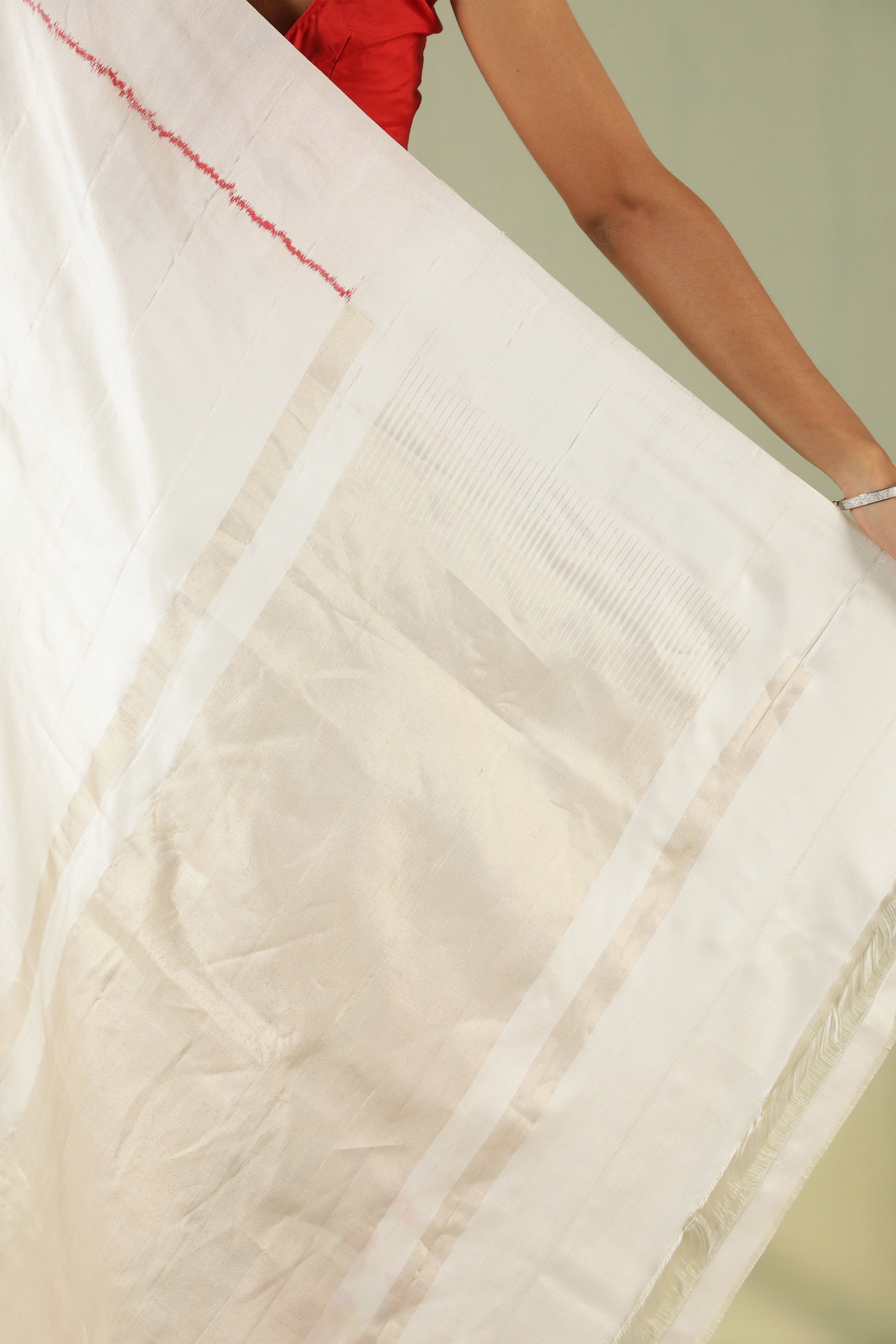 Off White Twill Silk Saree with Pattola Weaving
