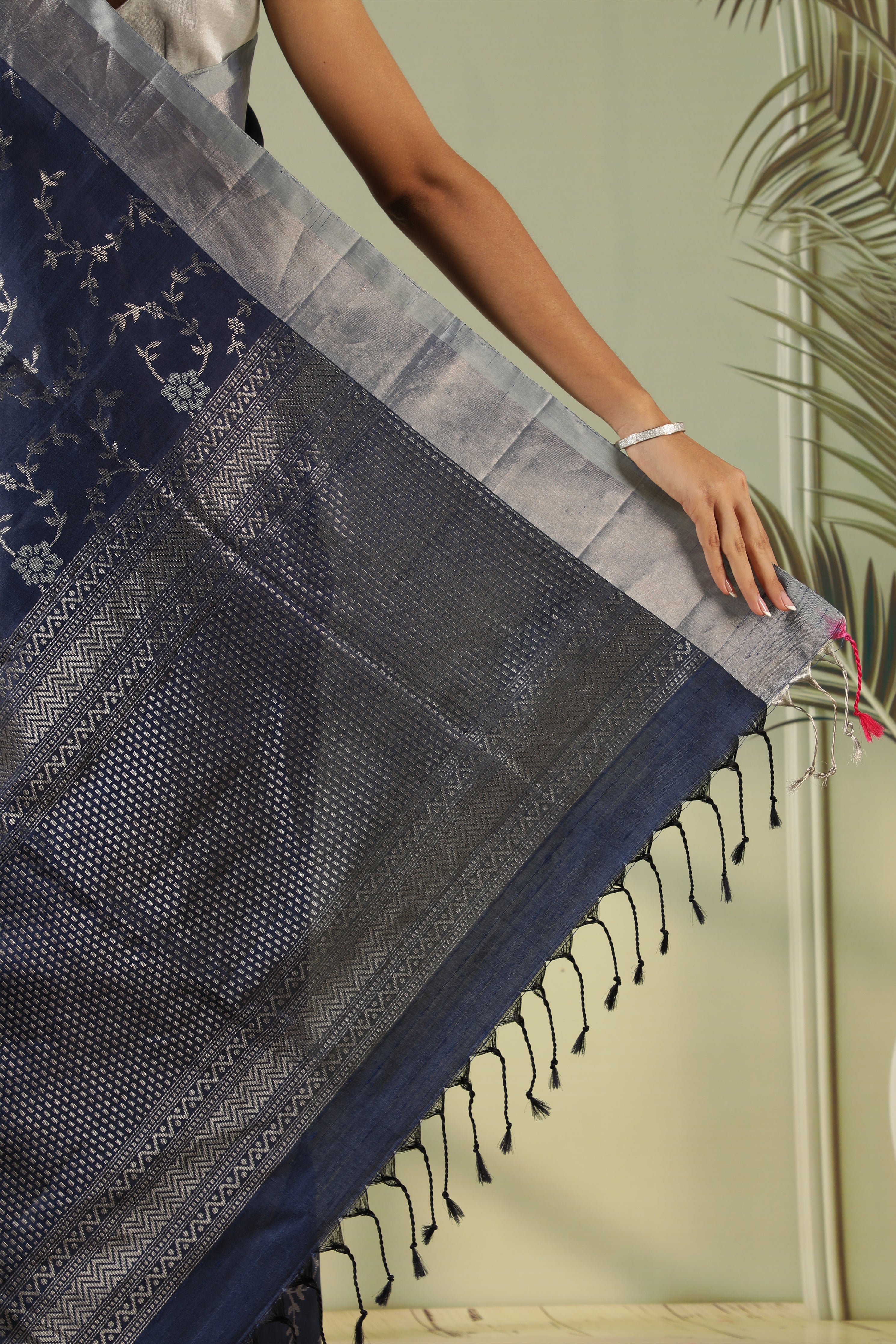 Midnight Blue Soft Silk Saree with Zari Jaal