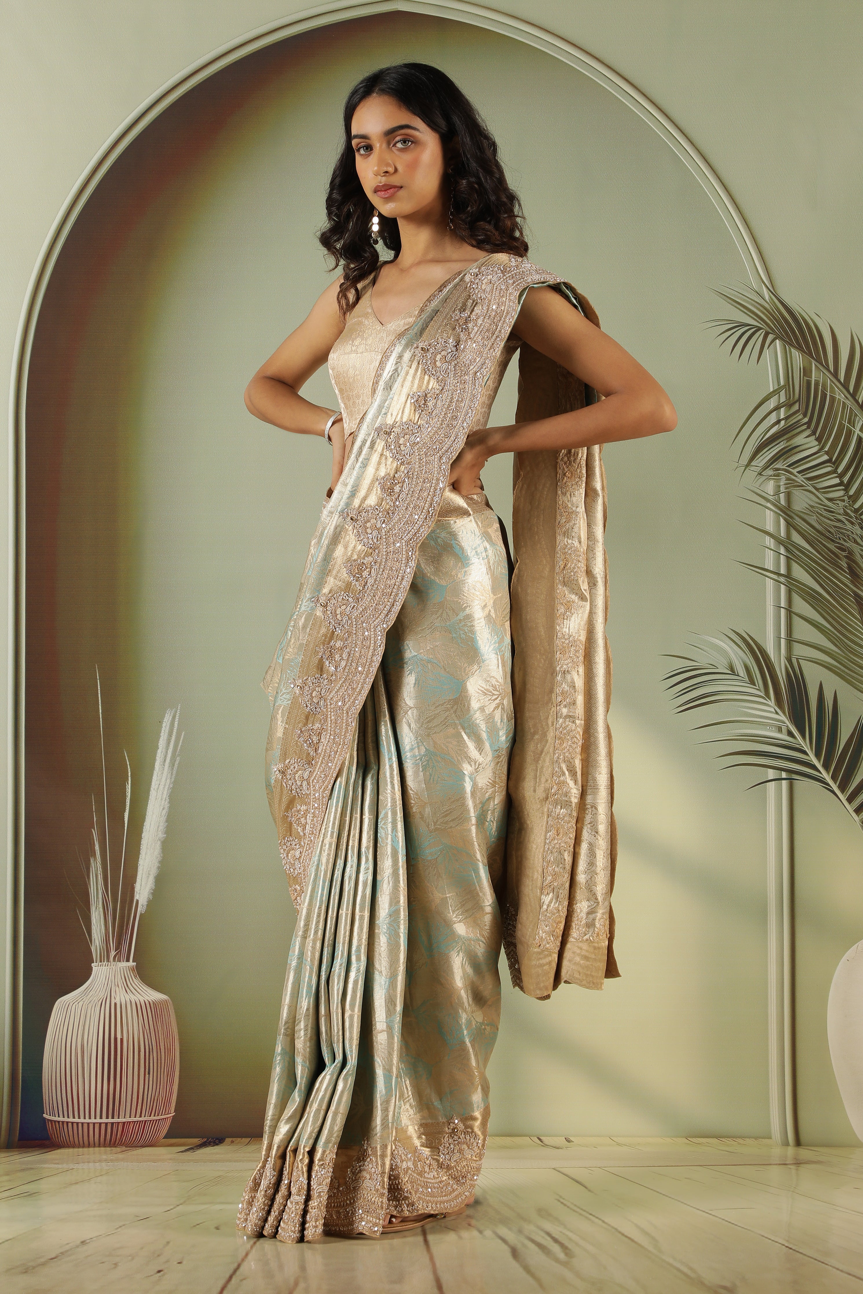Silver Kanchivaram Silk Saree with Pearl Jardhosi Border