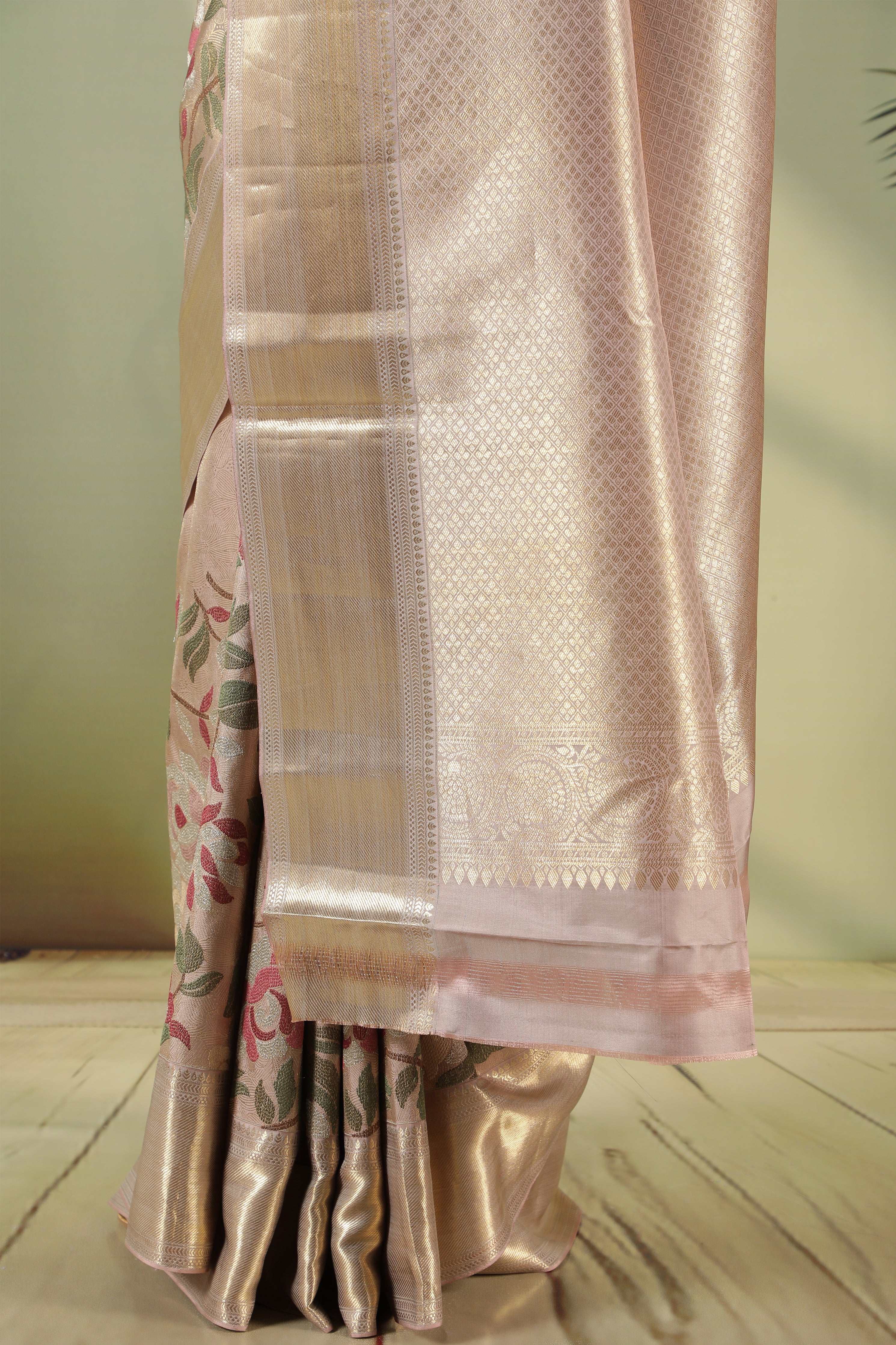 Violet Kanchivaram Silk Saree with Multicolor Zari Border