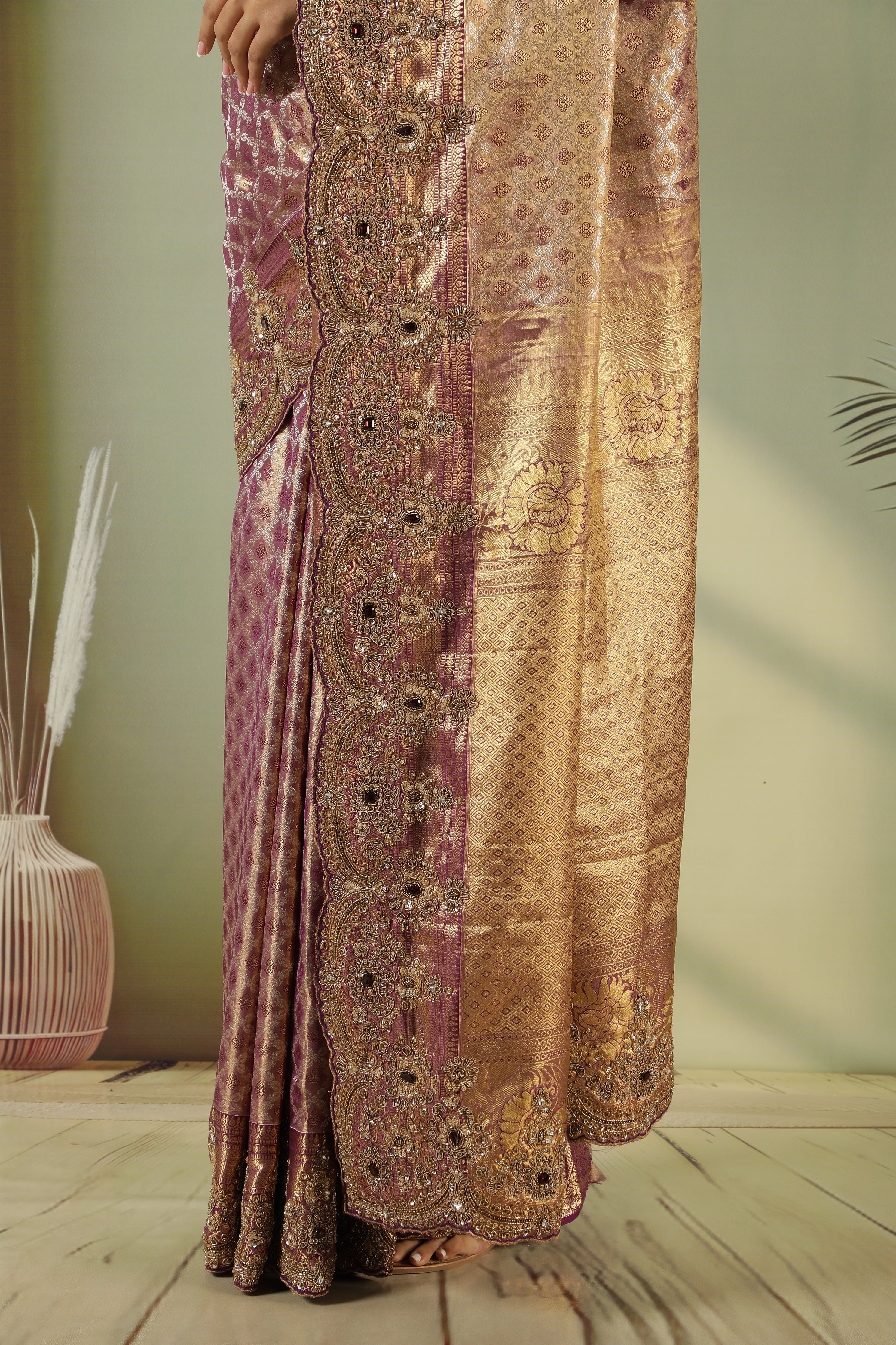 Purple Kanchivaram Silk Saree with Antique Jari Work