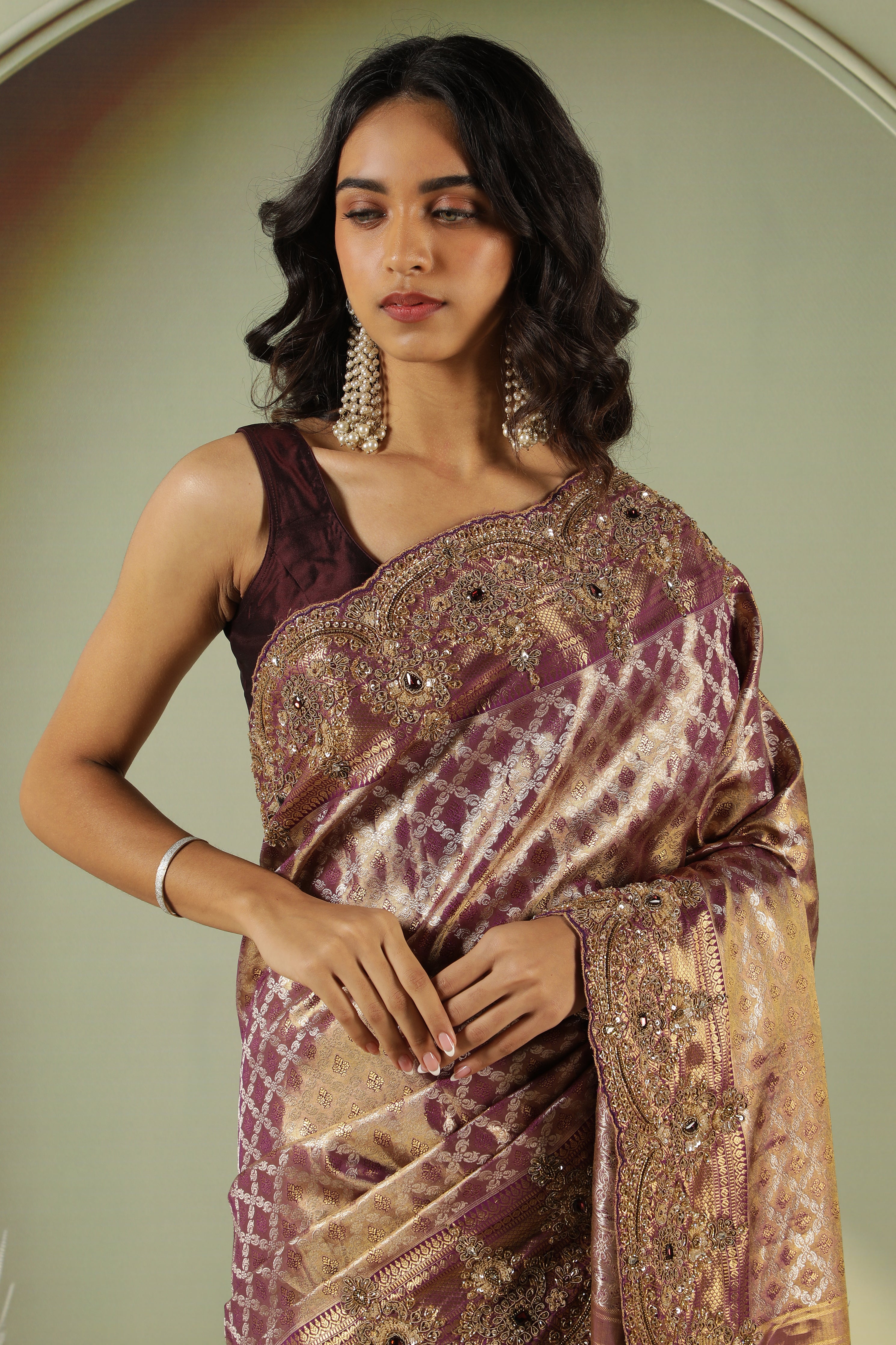 Purple Kanchivaram Silk Saree with Antique Jari Work