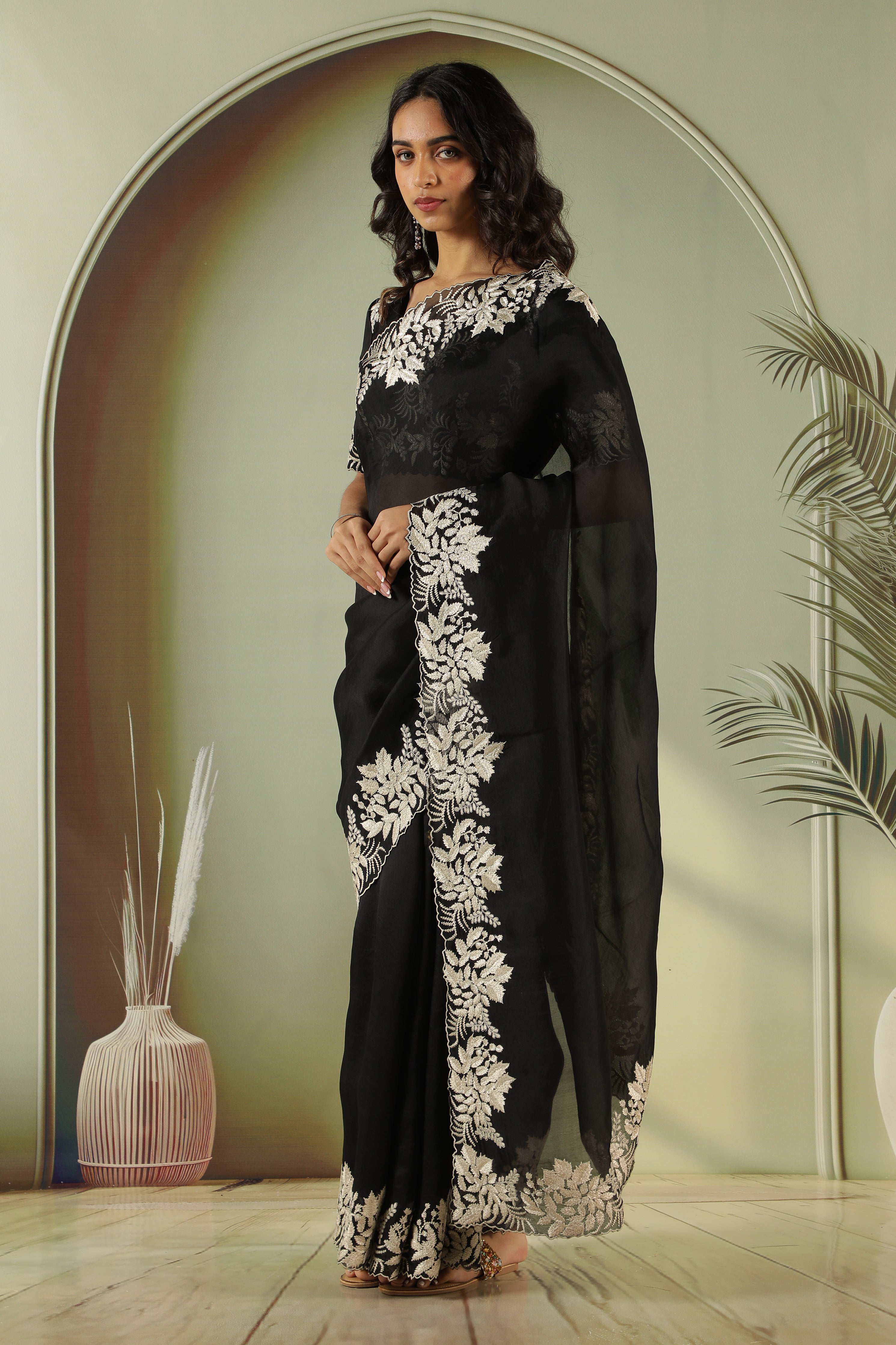 Black Organza Saree with Embroidery Border