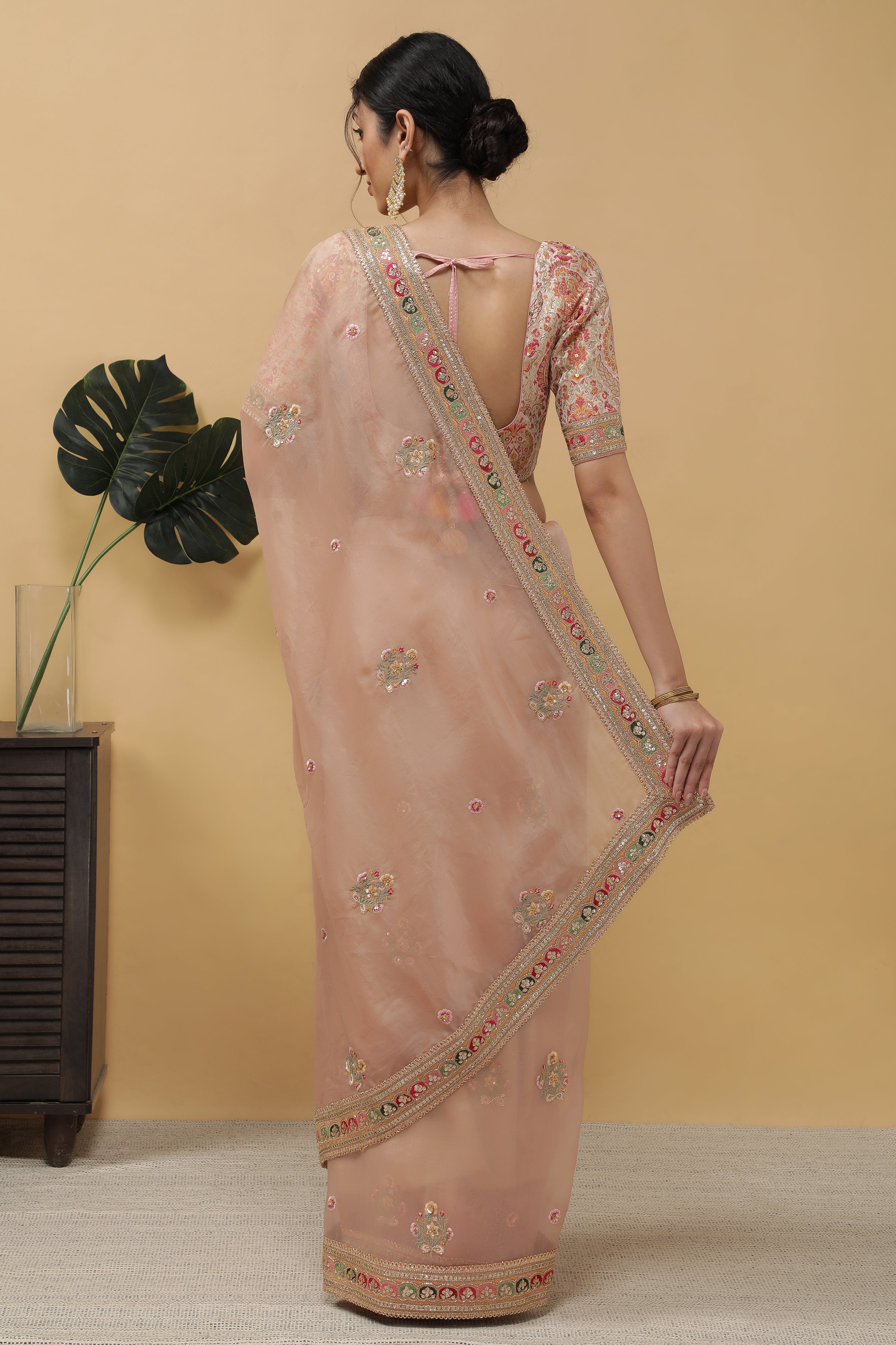 Peach Organza Saree - Mokshaa