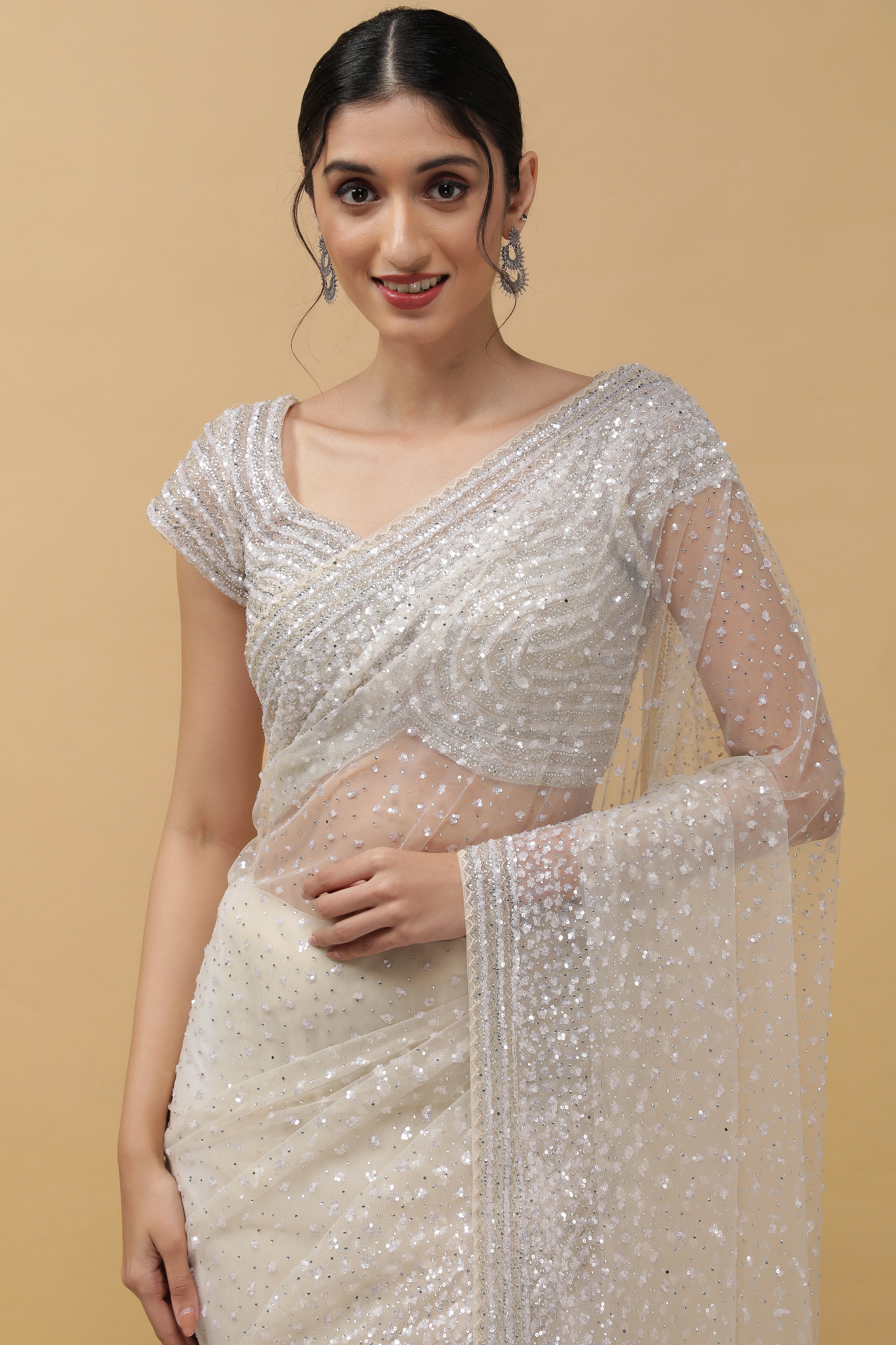 OFF WHITE NET SAREE