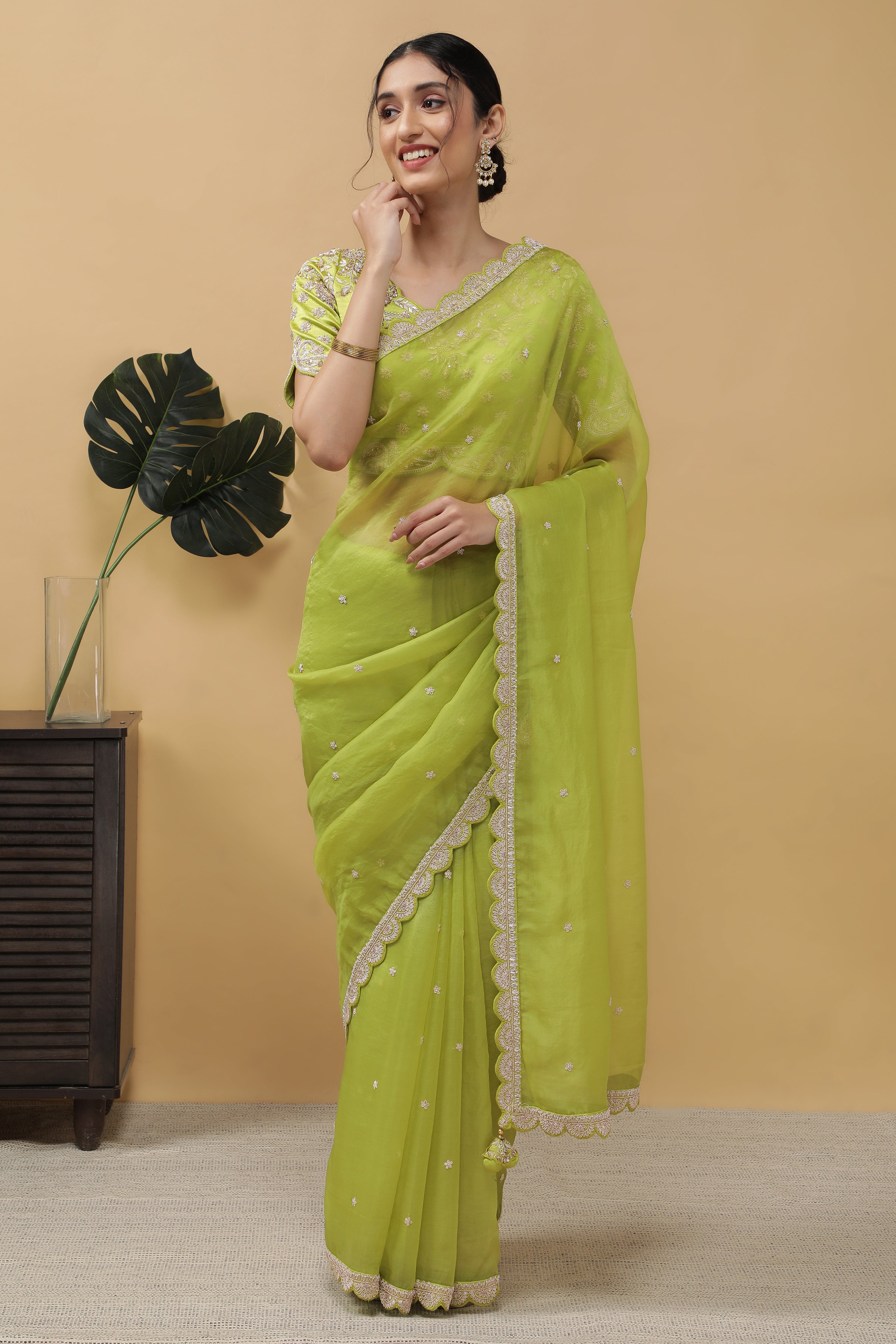 Light Green Organza Saree - Mokshaa