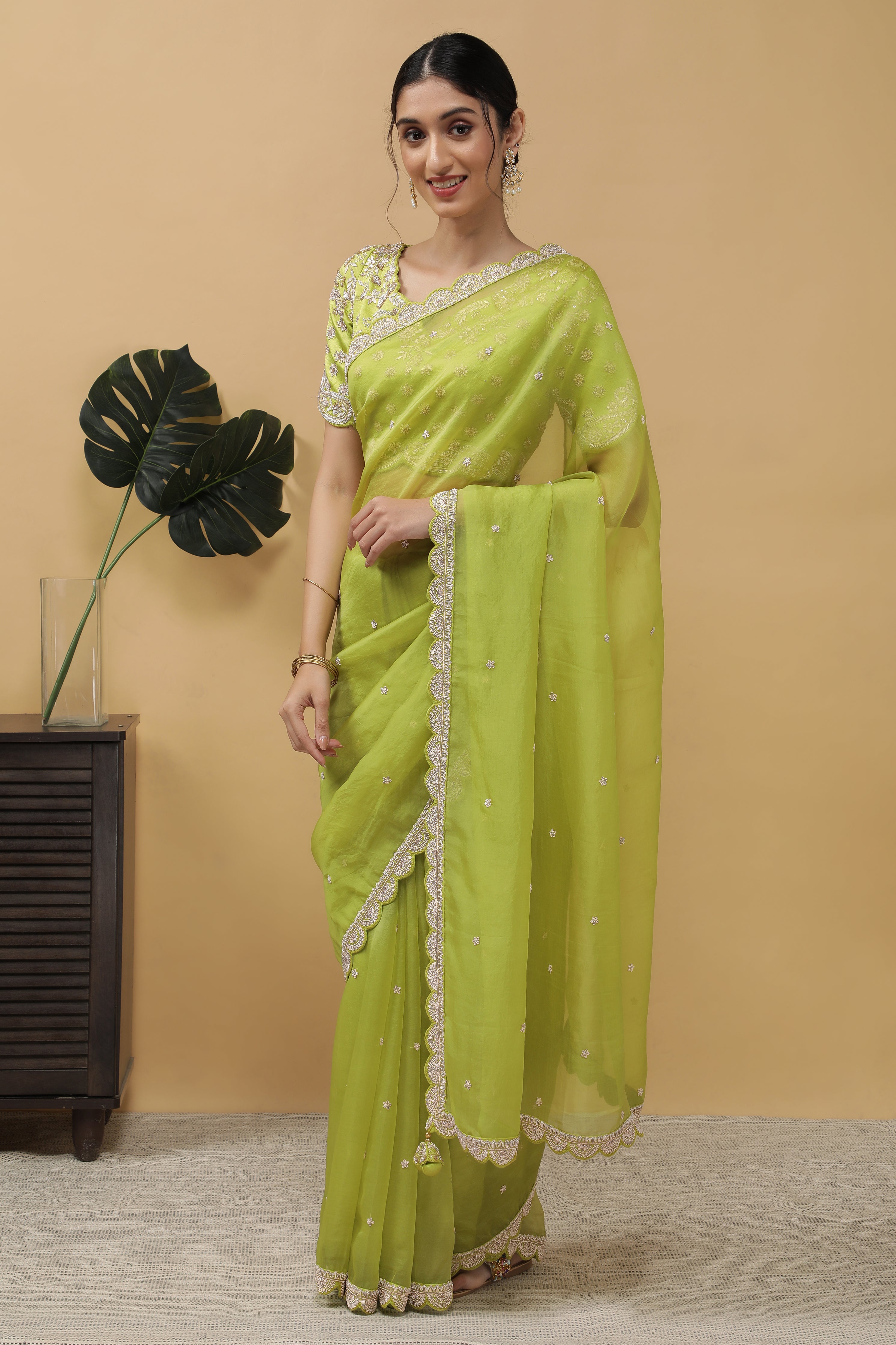 Light Green Organza Saree - Mokshaa