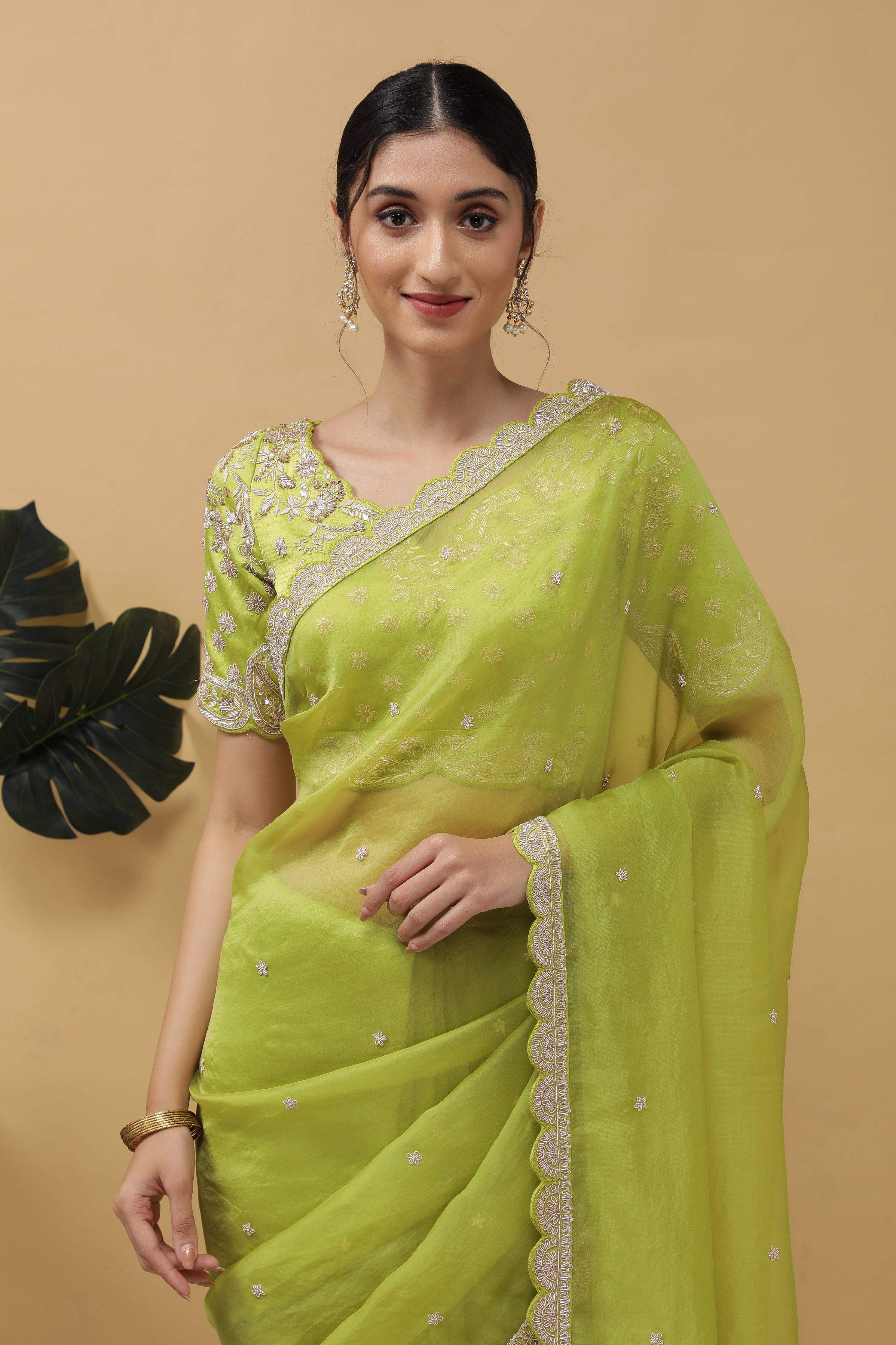 Light Green Organza Saree - Mokshaa