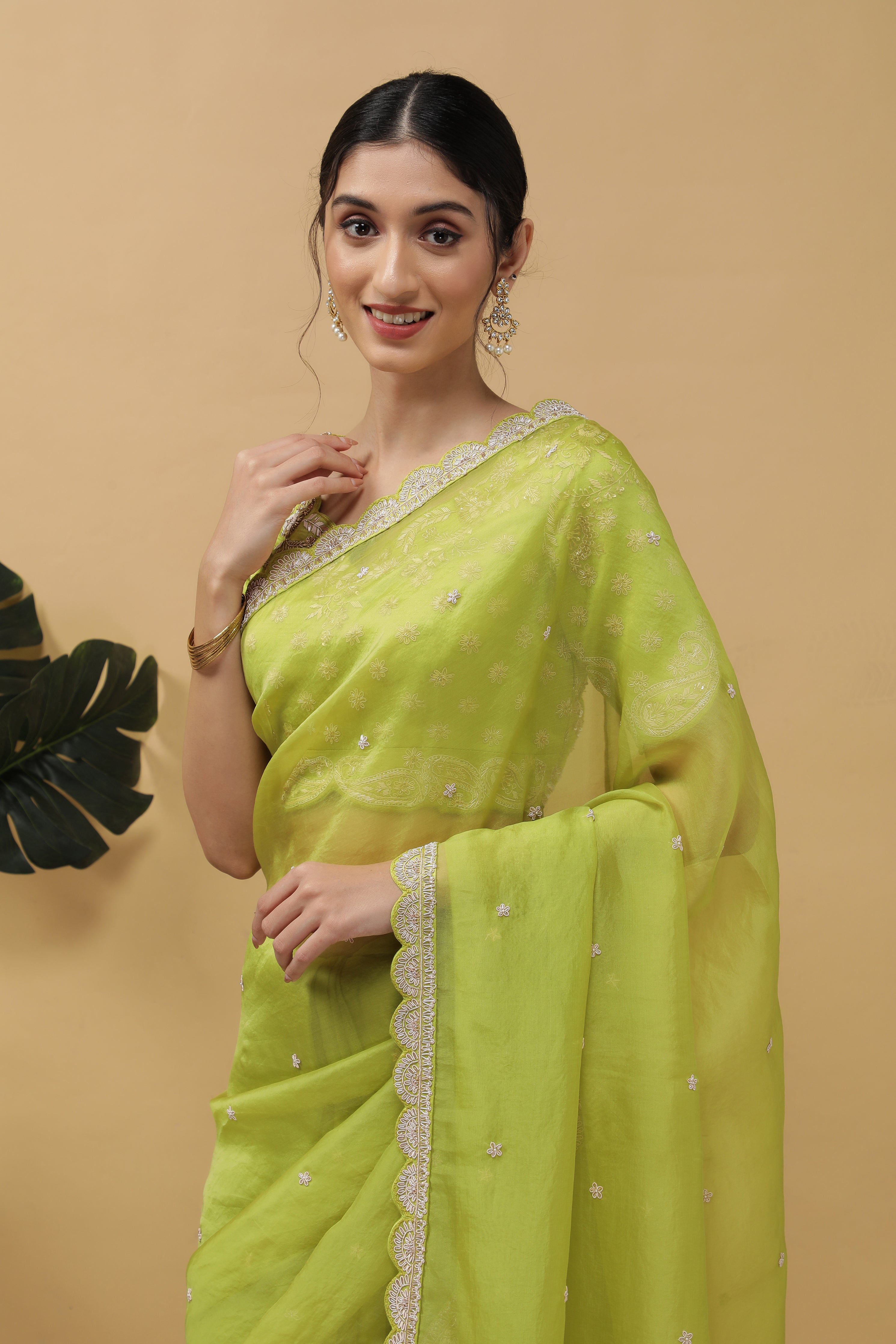 Light Green Organza Saree - Mokshaa