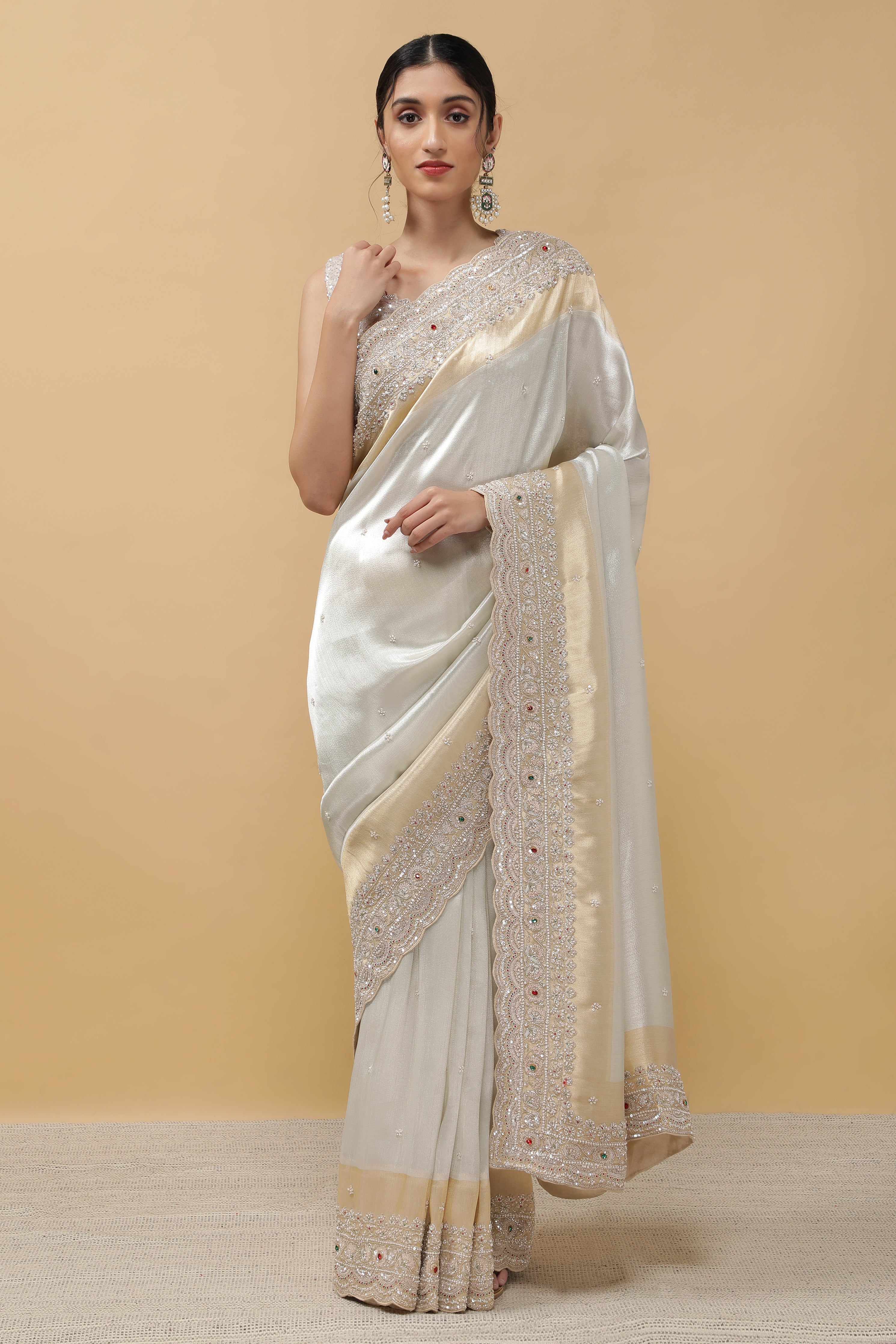 Silver Tissue Georgette Saree - Mokshaa