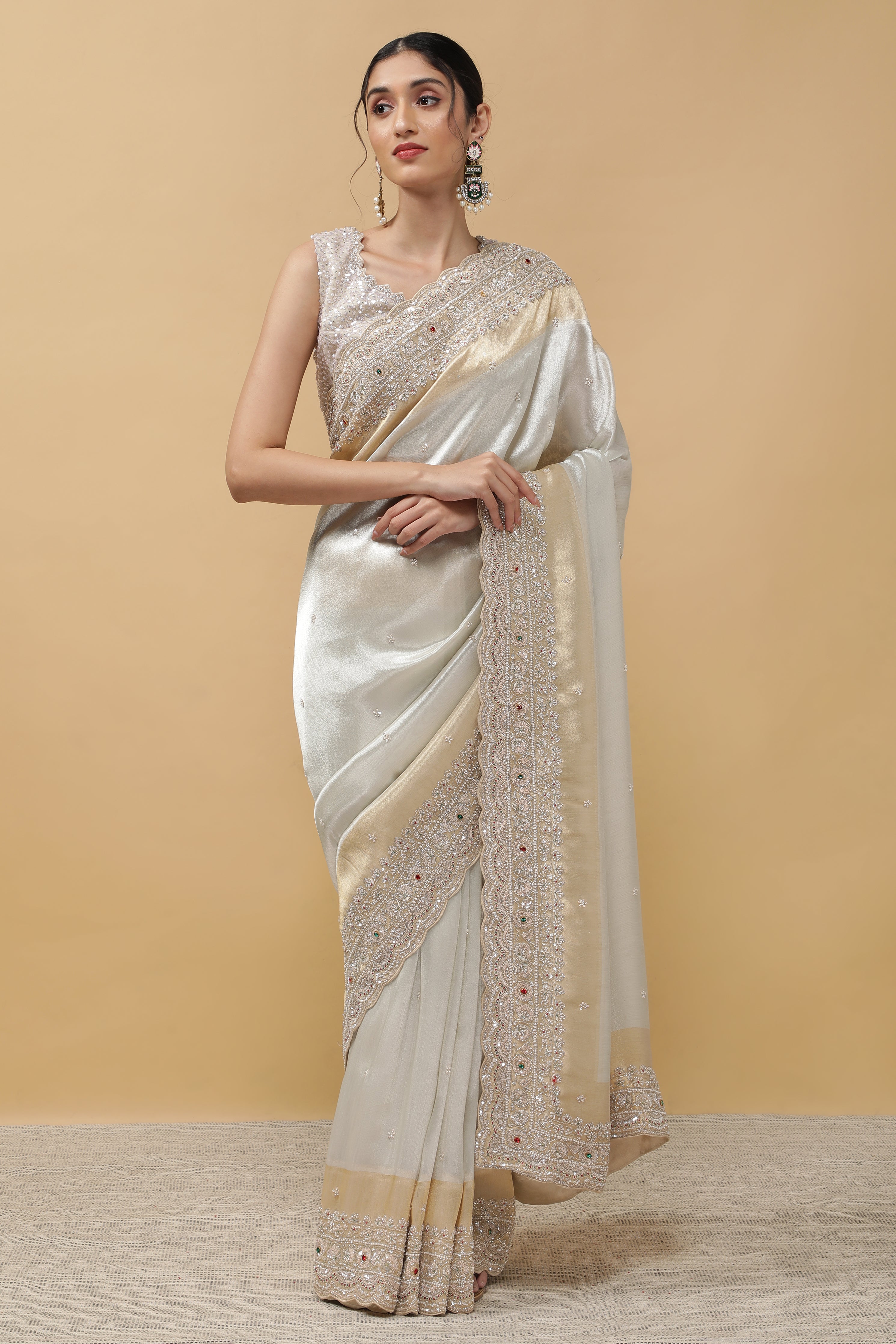 Silver Tissue Georgette Saree - Mokshaa