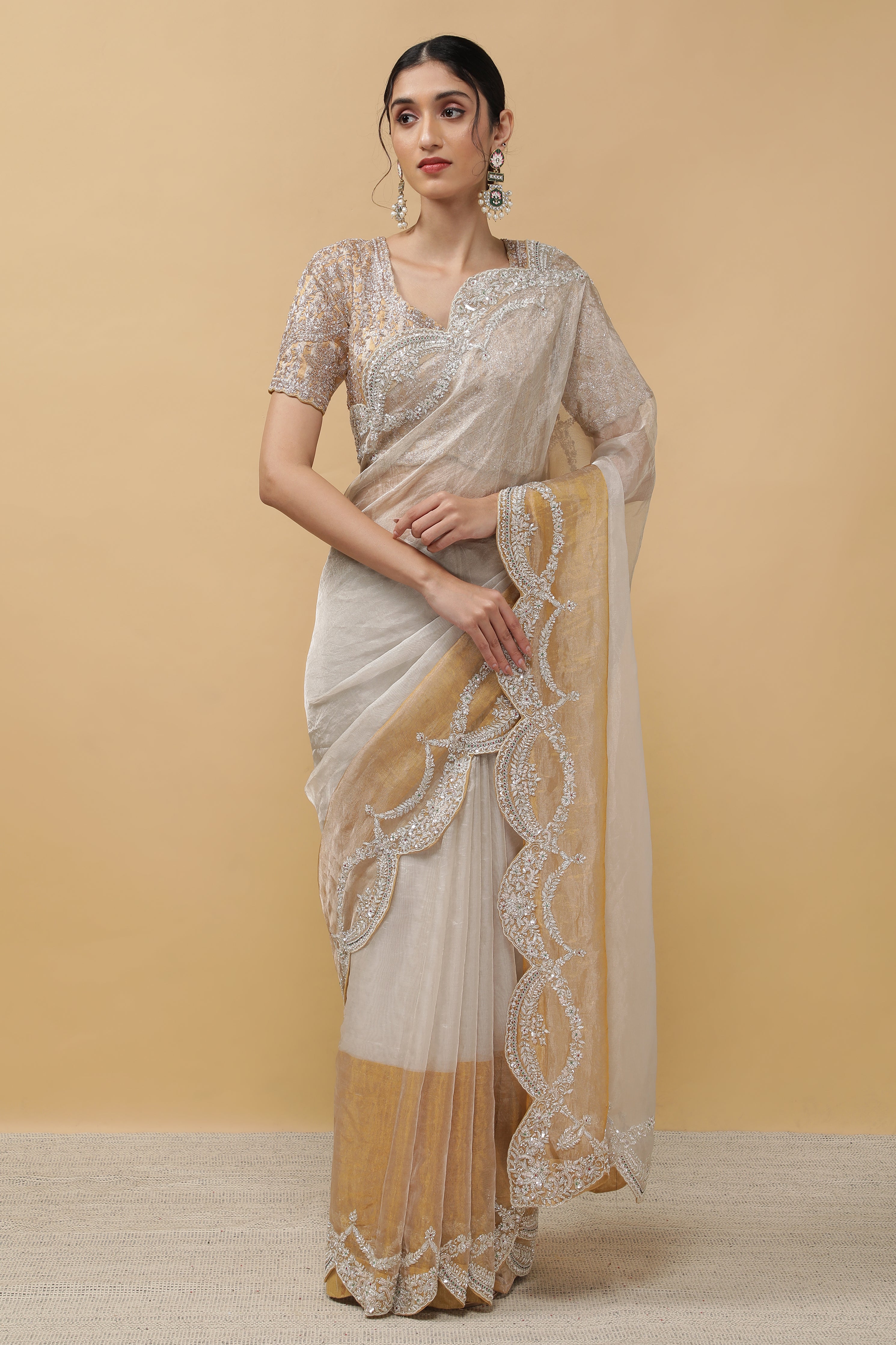 Silver Tissue Saree - Mokshaa