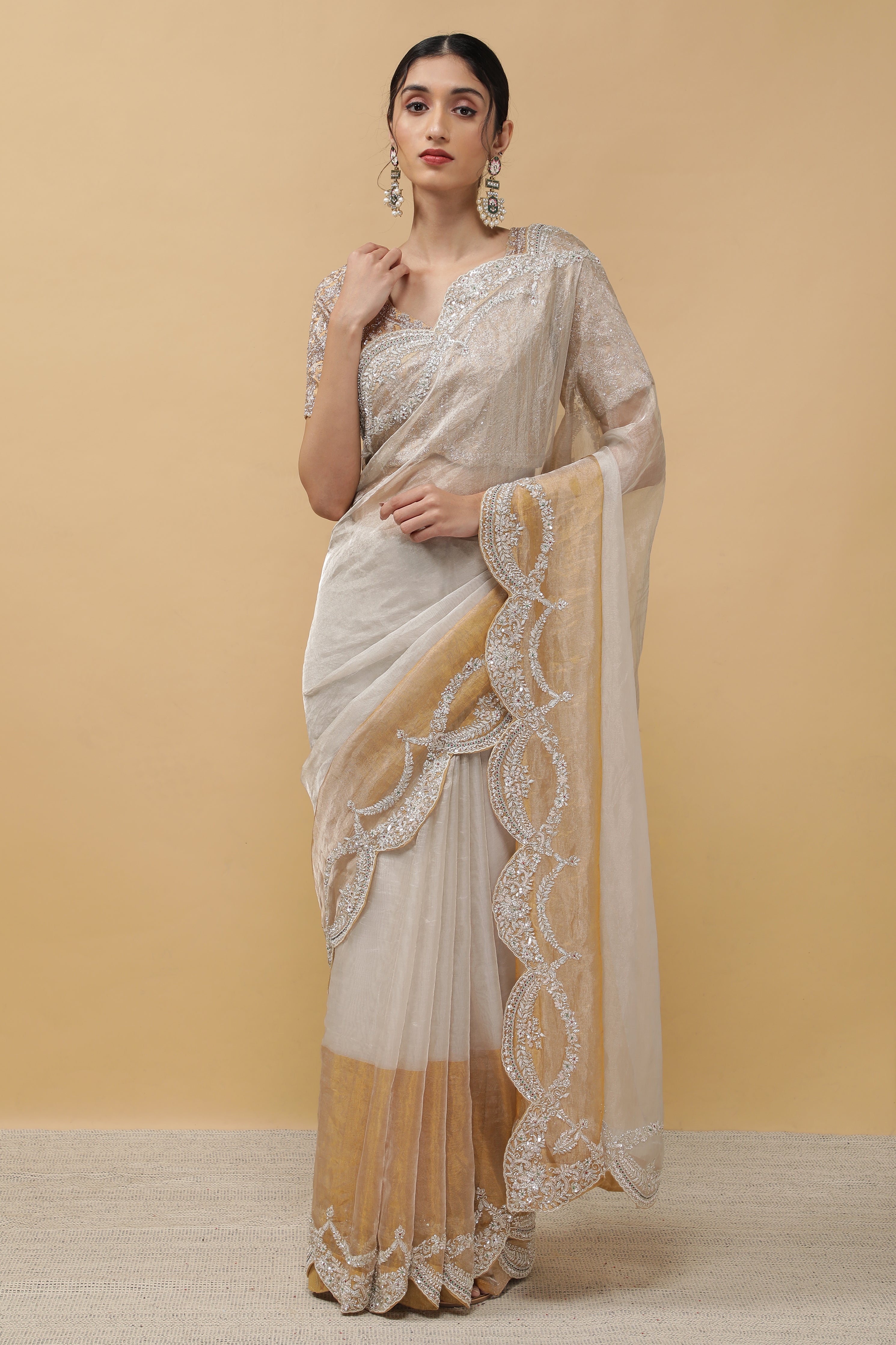 Silver Tissue Saree - Mokshaa