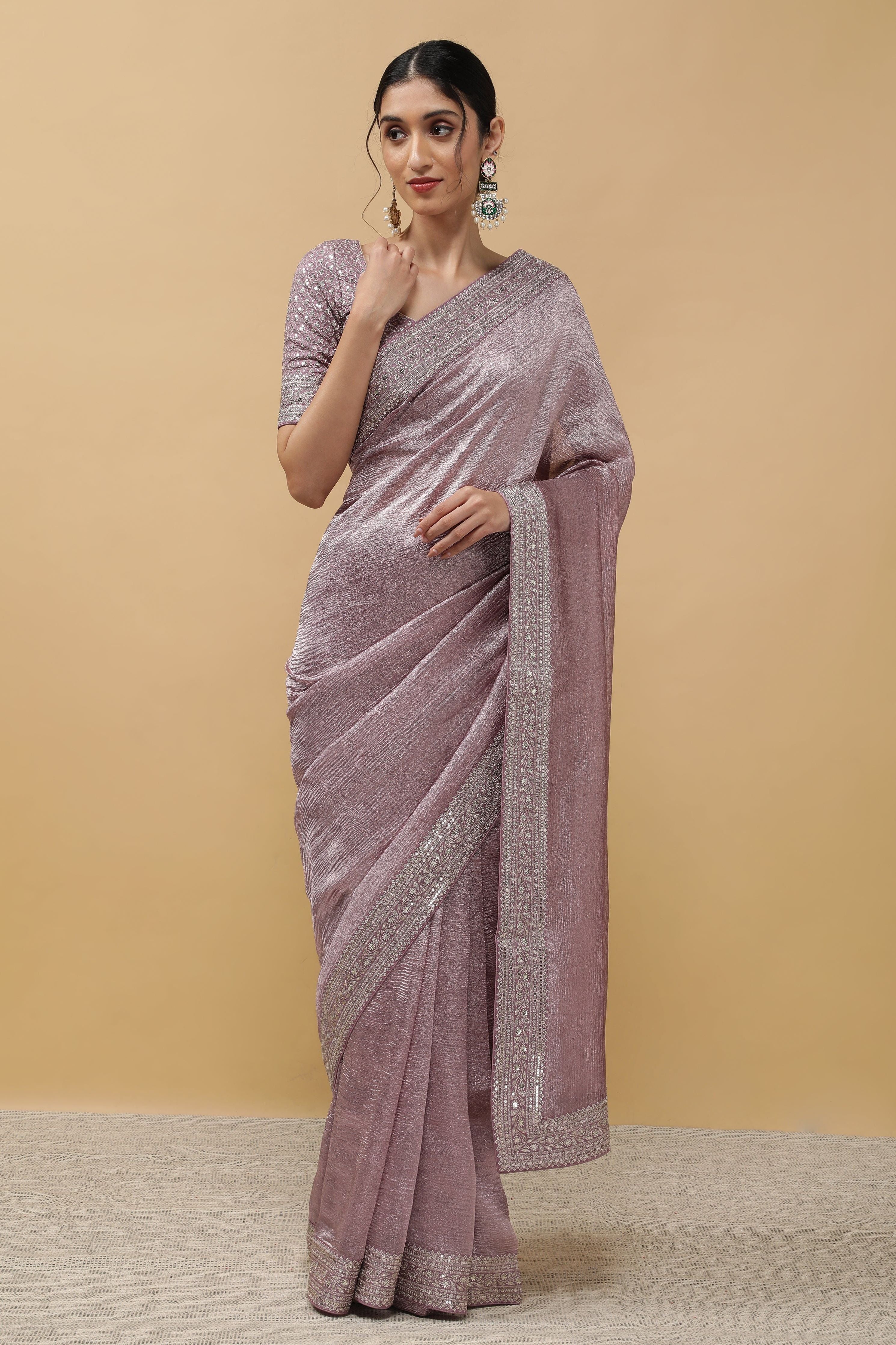 Light Lavender Crush Saree - Mokshaa